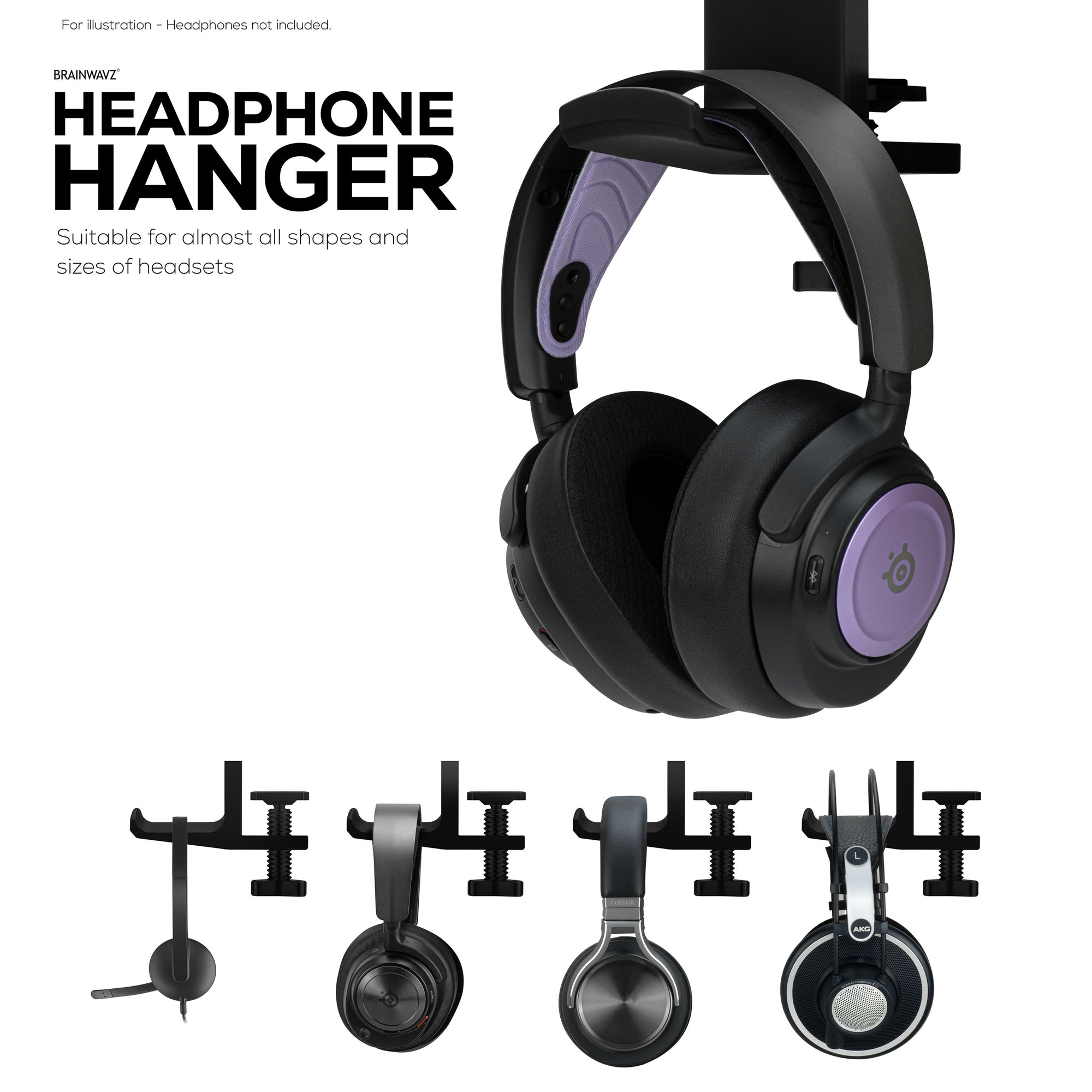 Brainwavz Hoist - Headphone Hanger Stand with Adjustable Clamp, Screws On To Desks &amp; Shelves