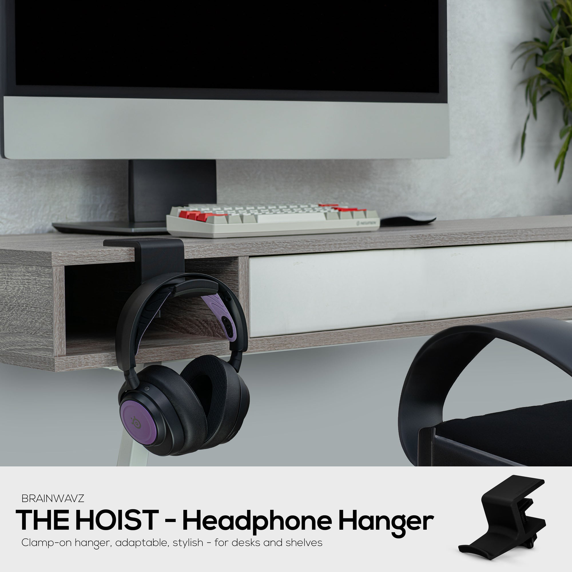 Brainwavz Hoist - Headphone Hanger Stand with Adjustable Clamp, Screws On To Desks &amp; Shelves