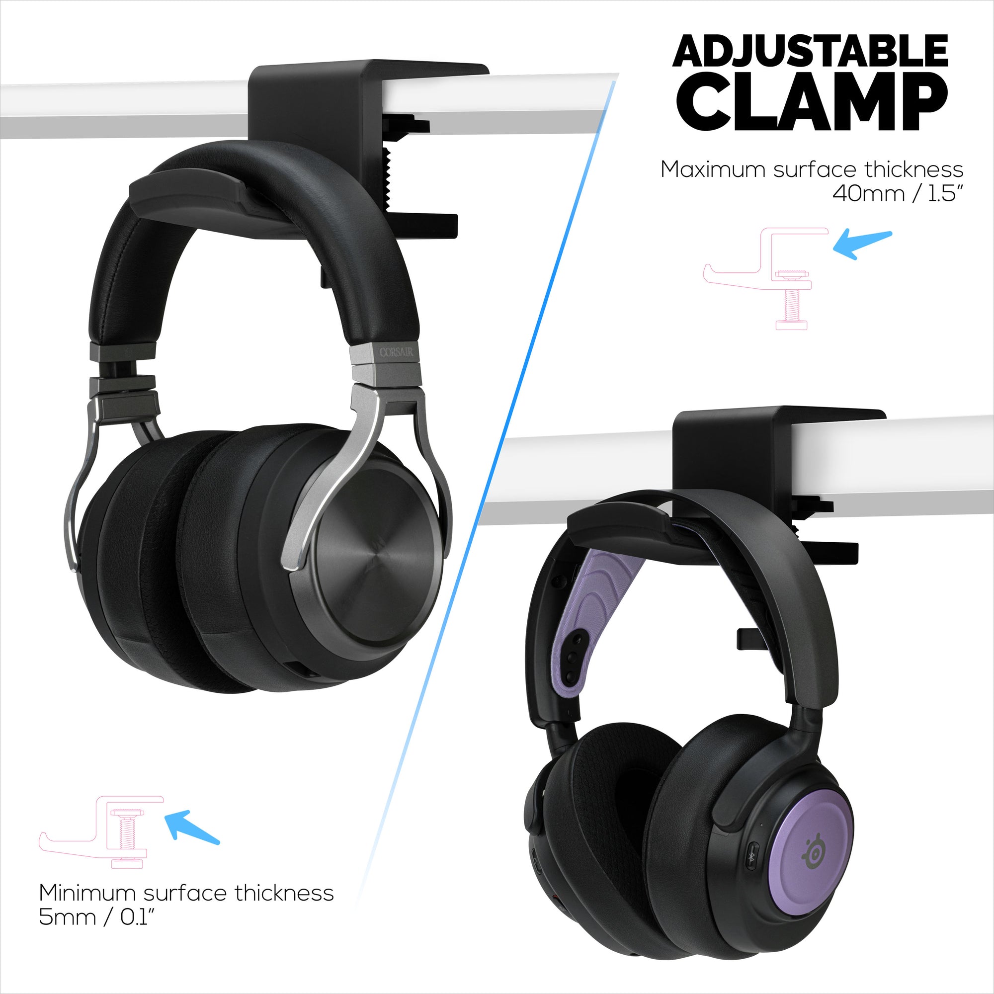 Brainwavz Hoist - Headphone Hanger Stand with Adjustable Clamp, Screws On To Desks &amp; Shelves