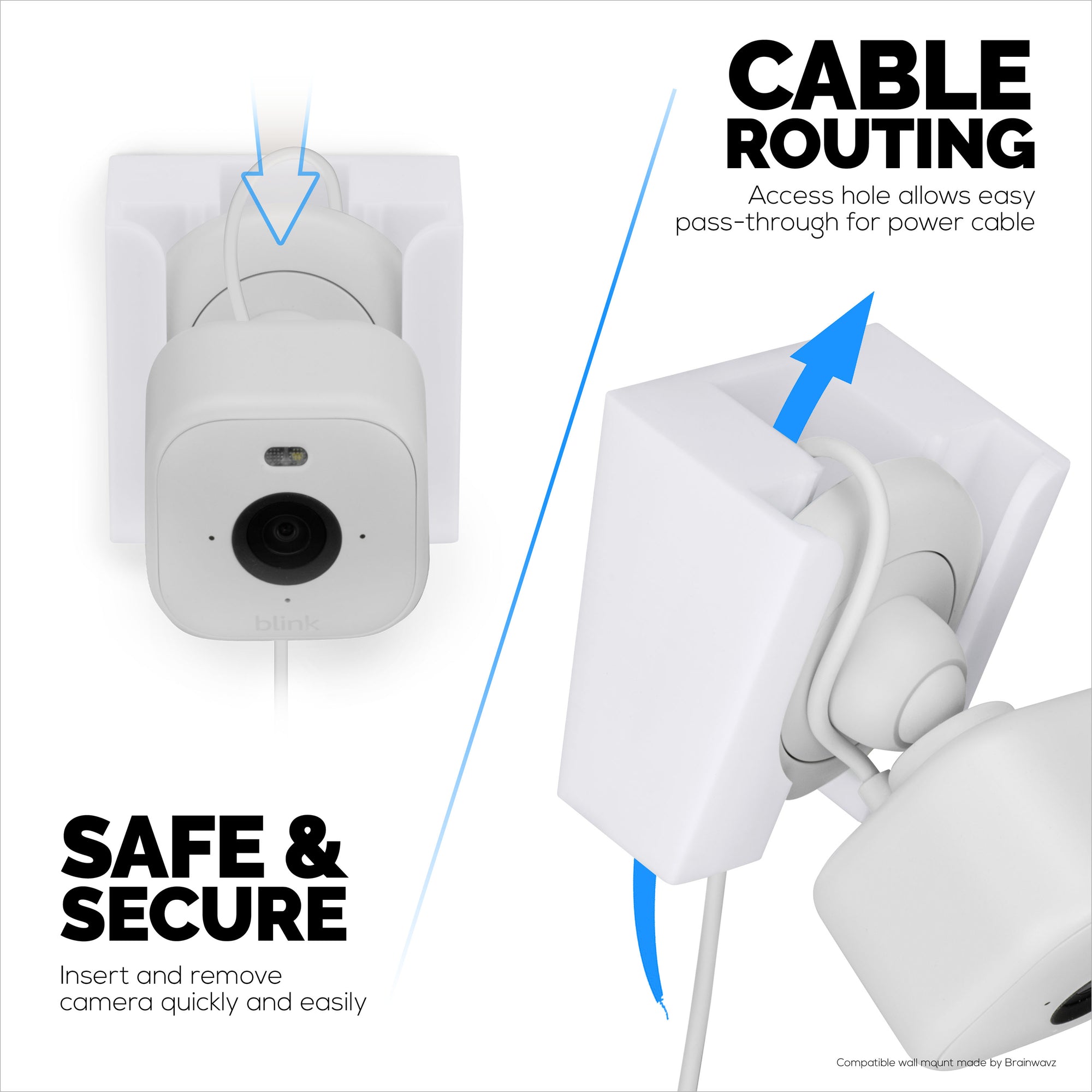 Screwless Wall Mount for Blink Mini 2, Easy To Install Holder, Angled for Better Views, Screw In Option