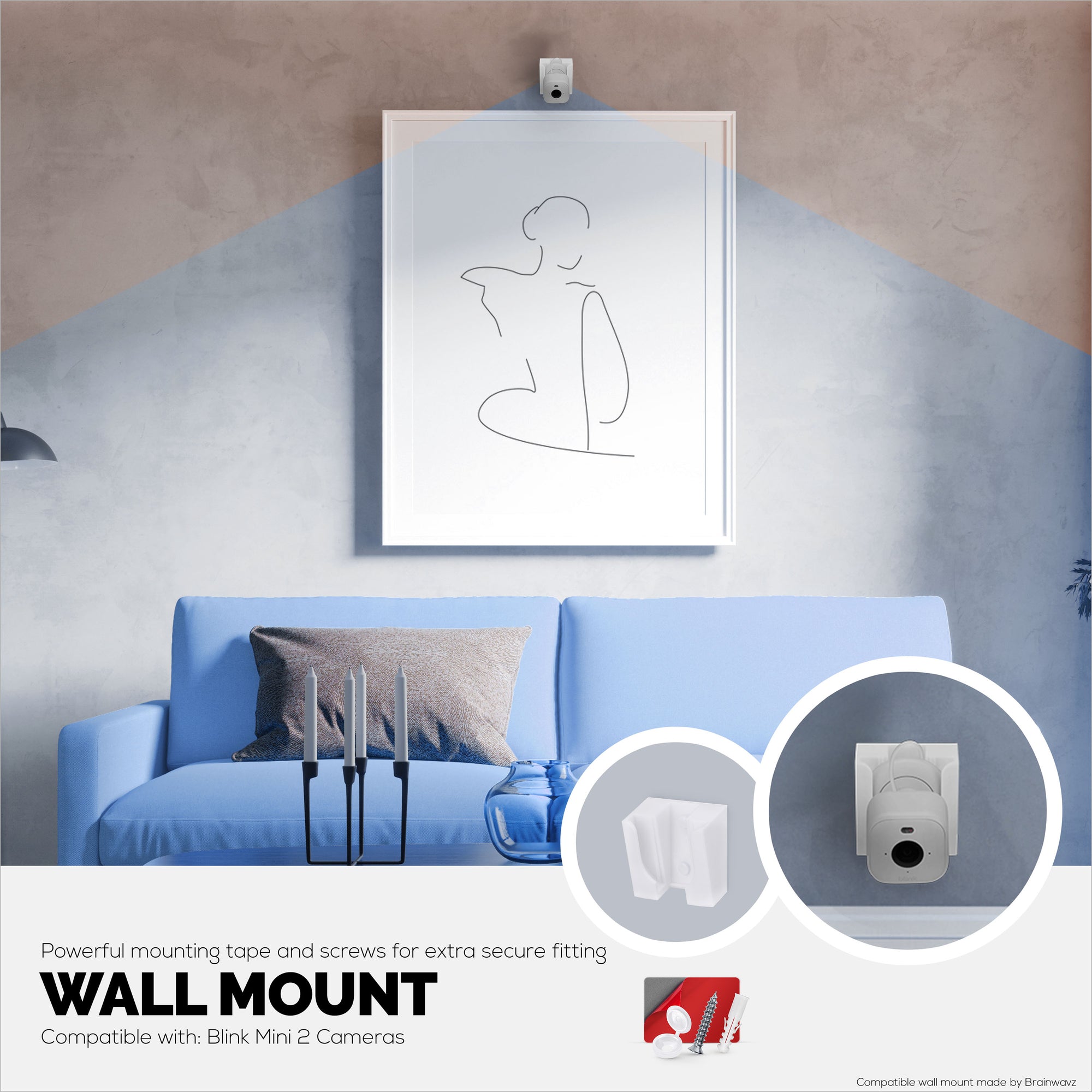 Screwless Wall Mount for Blink Mini 2, Easy To Install Holder, Angled for Better Views, Screw In Option