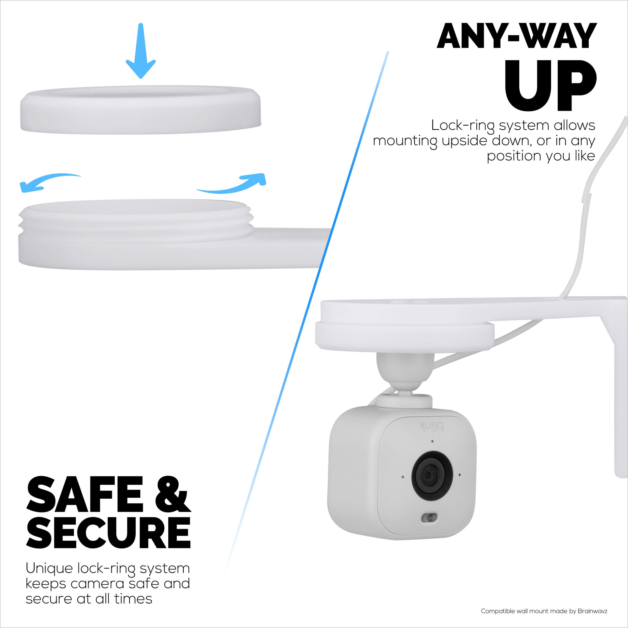 Screwless Corner Mount for Blink Mini 2 Camera, Better Viewing Angles &amp; Reduce Blind Spots, Easy To Install Wall Holder, Adhesive &amp; Screw