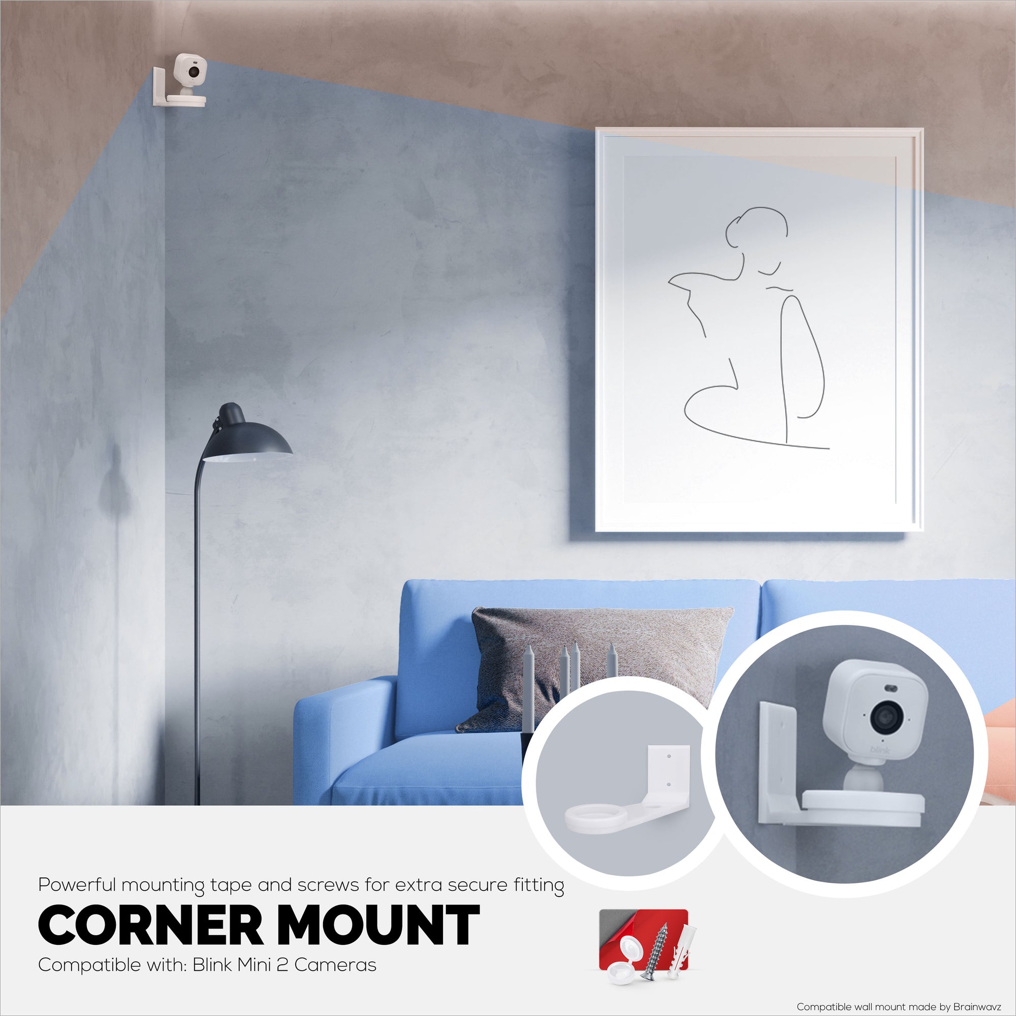 Screwless Corner Mount for Blink Mini 2 Camera, Better Viewing Angles &amp; Reduce Blind Spots, Easy To Install Wall Holder, Adhesive &amp; Screw