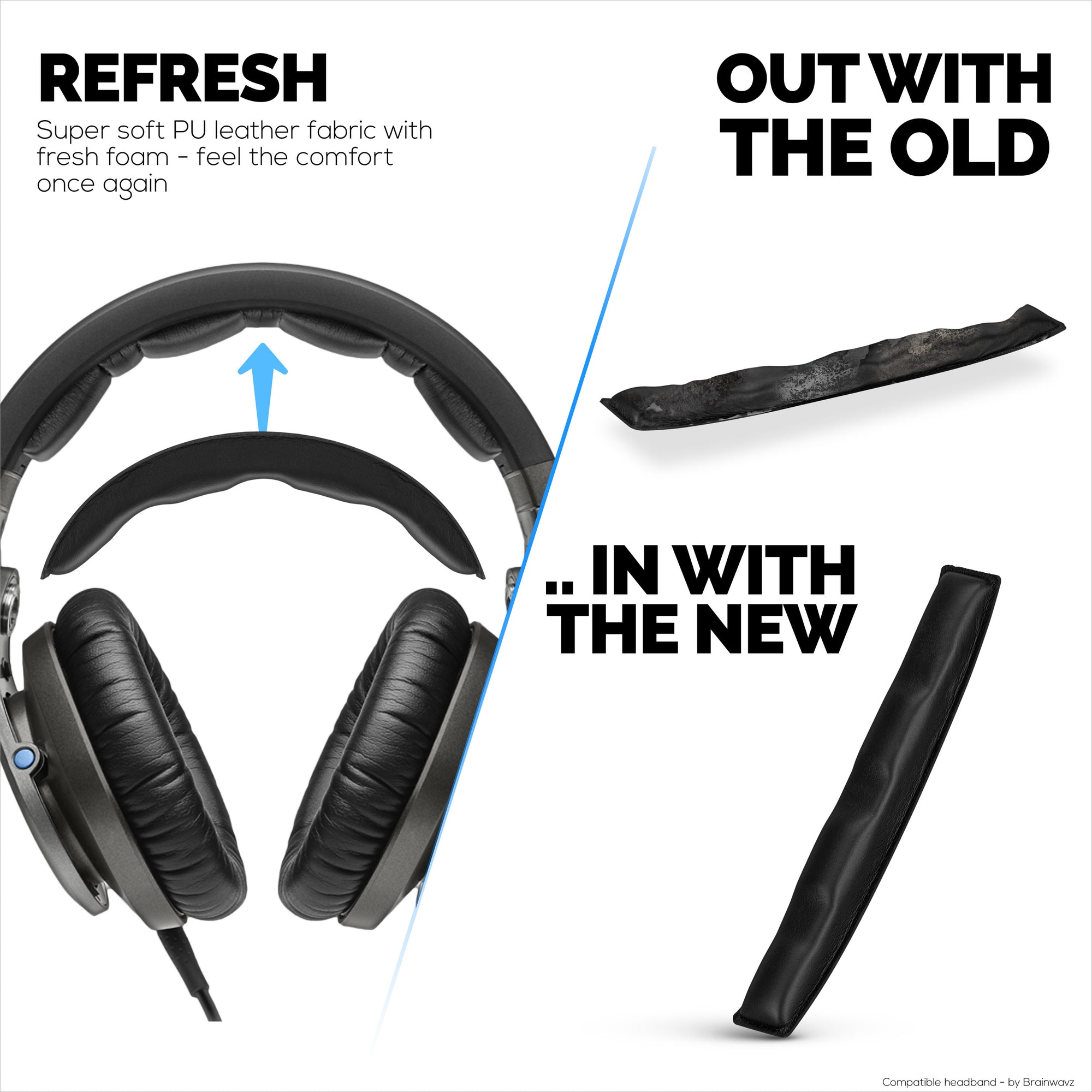 Replacement Headband for SENNHEISER HD8, HD8 DJ,HD8 MIX &amp; HD6 Headphones - Soft PU Leather &amp; Memory Foam Cushion Pad