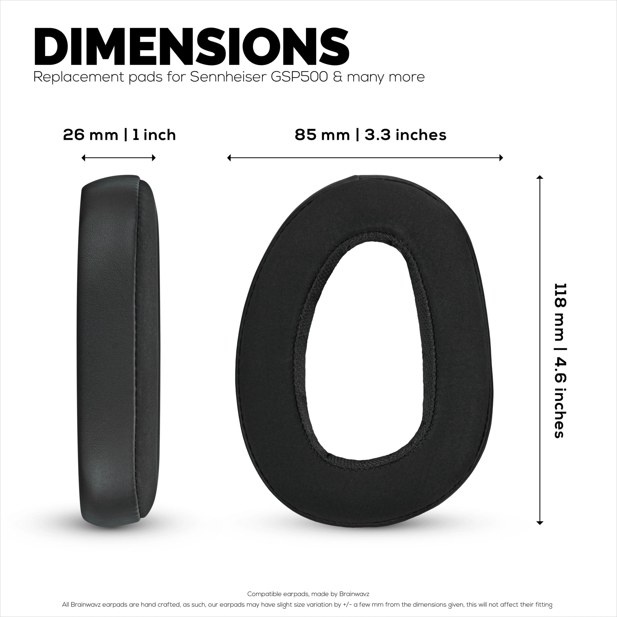 Replacement Earpads for for Sennheiser GSP500, GSP550, GSP600 &amp; GSP670 Headphones - PU Leather &amp; Memory Foam