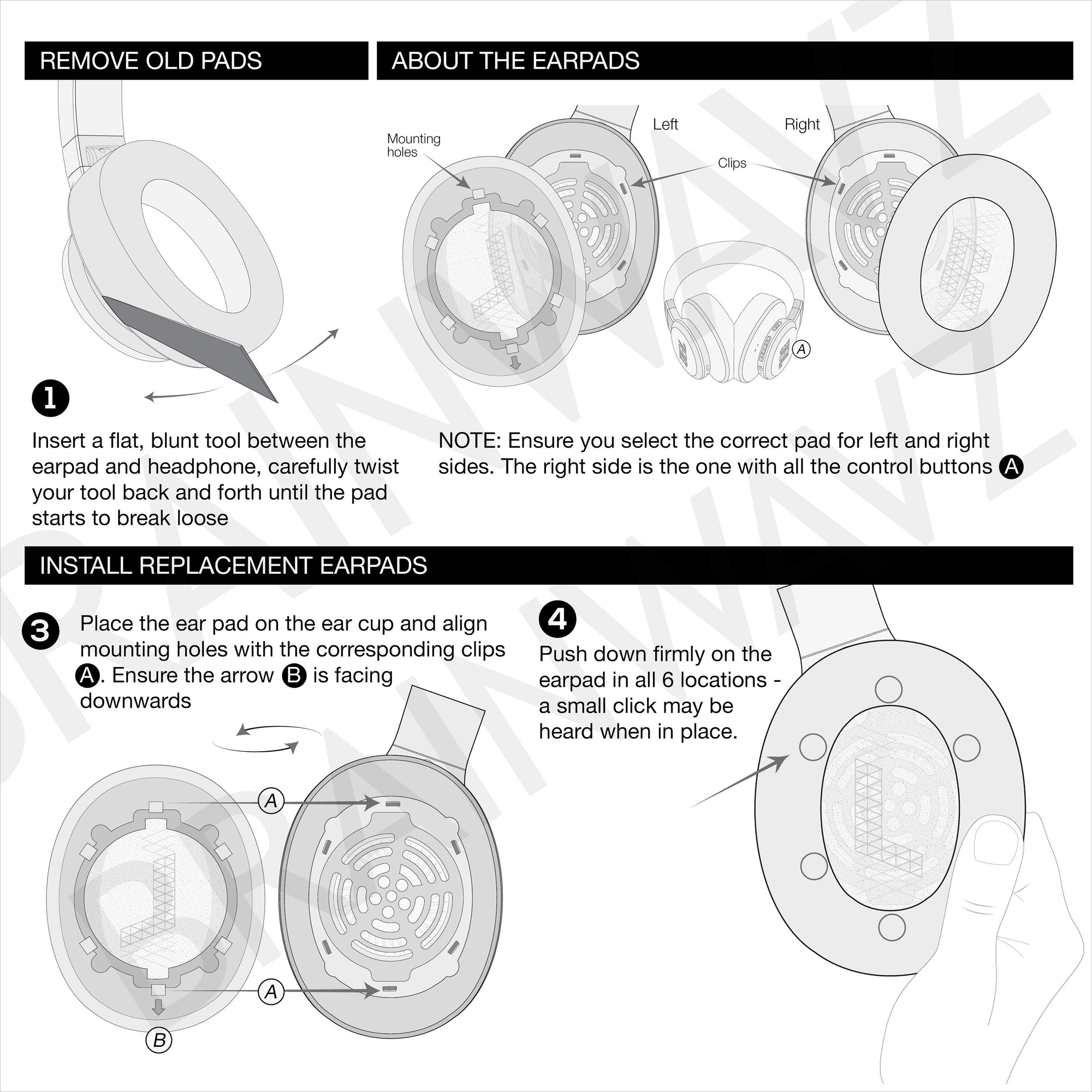 Replacement Earpads for JBL 500BT Headphones - PU Leather &amp; Memory Foam Ear Cushion