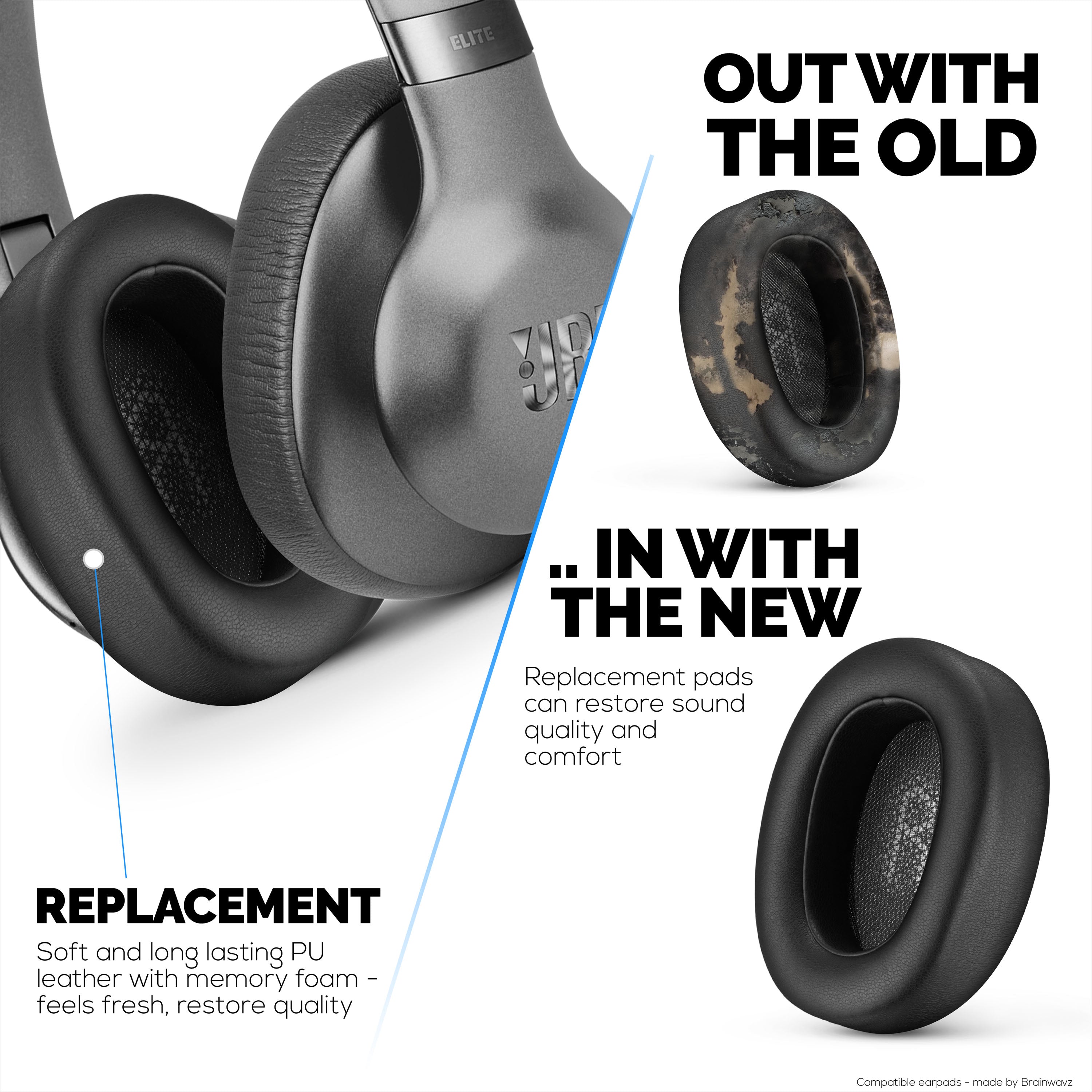 Geekria QuickFit - Cuscinetti auricolari di ricambio per cuffie wireless JBL Everest 310BT, parti di riparazione (grigio titanio Geekria QuickFit - Cuscinetti auricolari di ricambio per cuffie wireless JBL Everest 310BT, parti di riparazione (grigio titanio