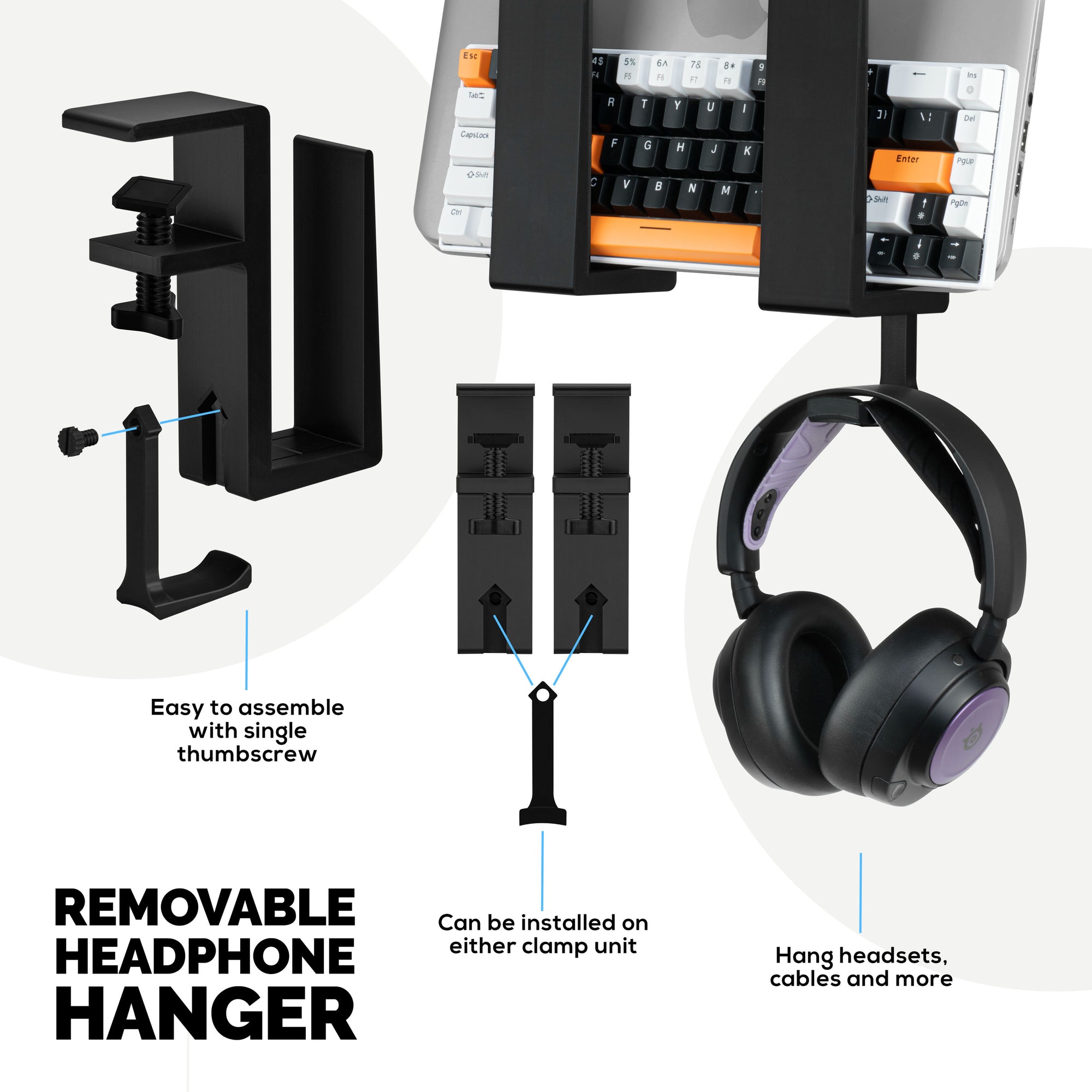 Laptop Holder for Desk with Headphone Hanger, Suitable for MacBooks, Surface Tablets, Notebooks, Keyboards, Folders &amp; Any Device upto 2.1&quot; Thick