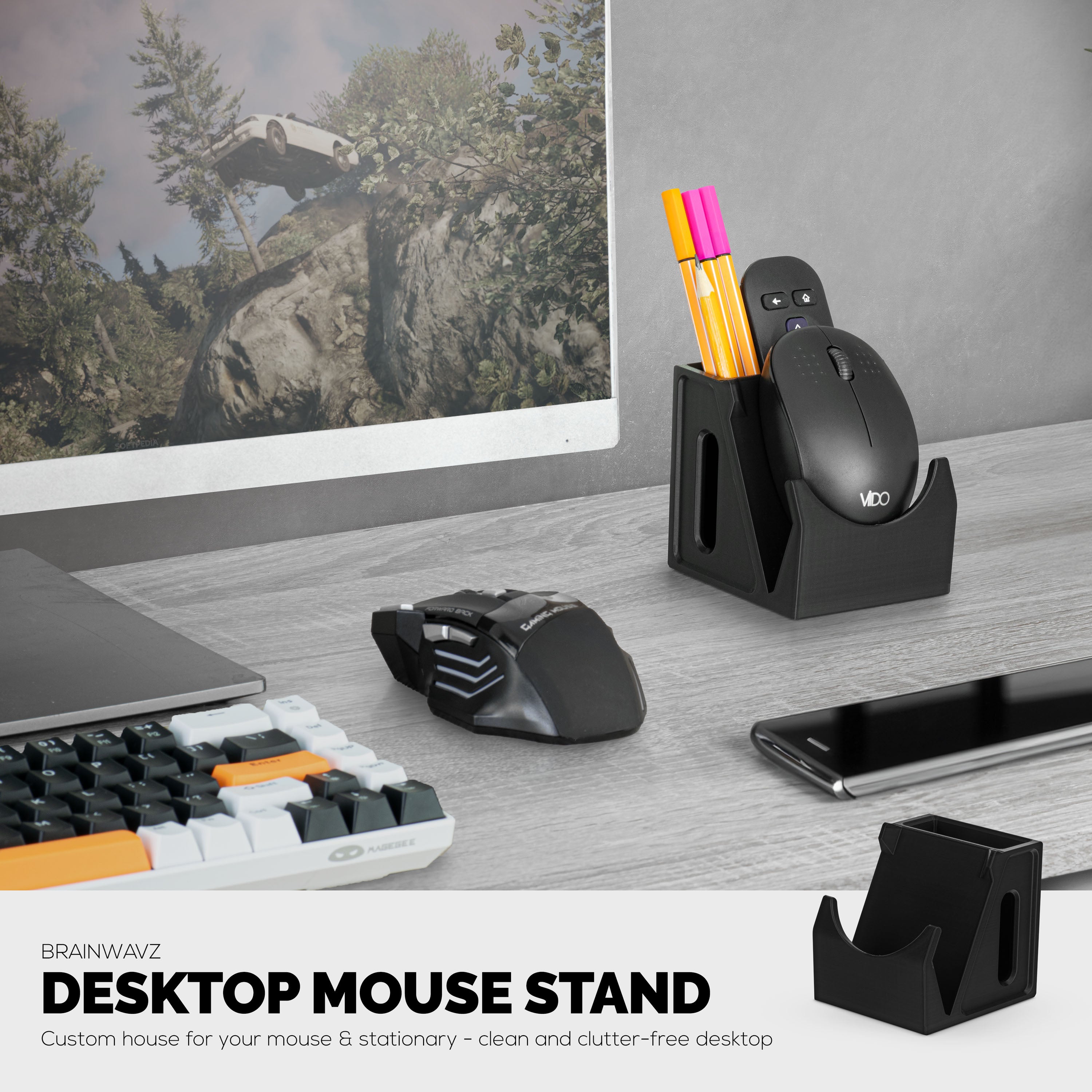 Desktop PC Mouse Stand Holder with Stationary Pen Holder, For Gaming ...