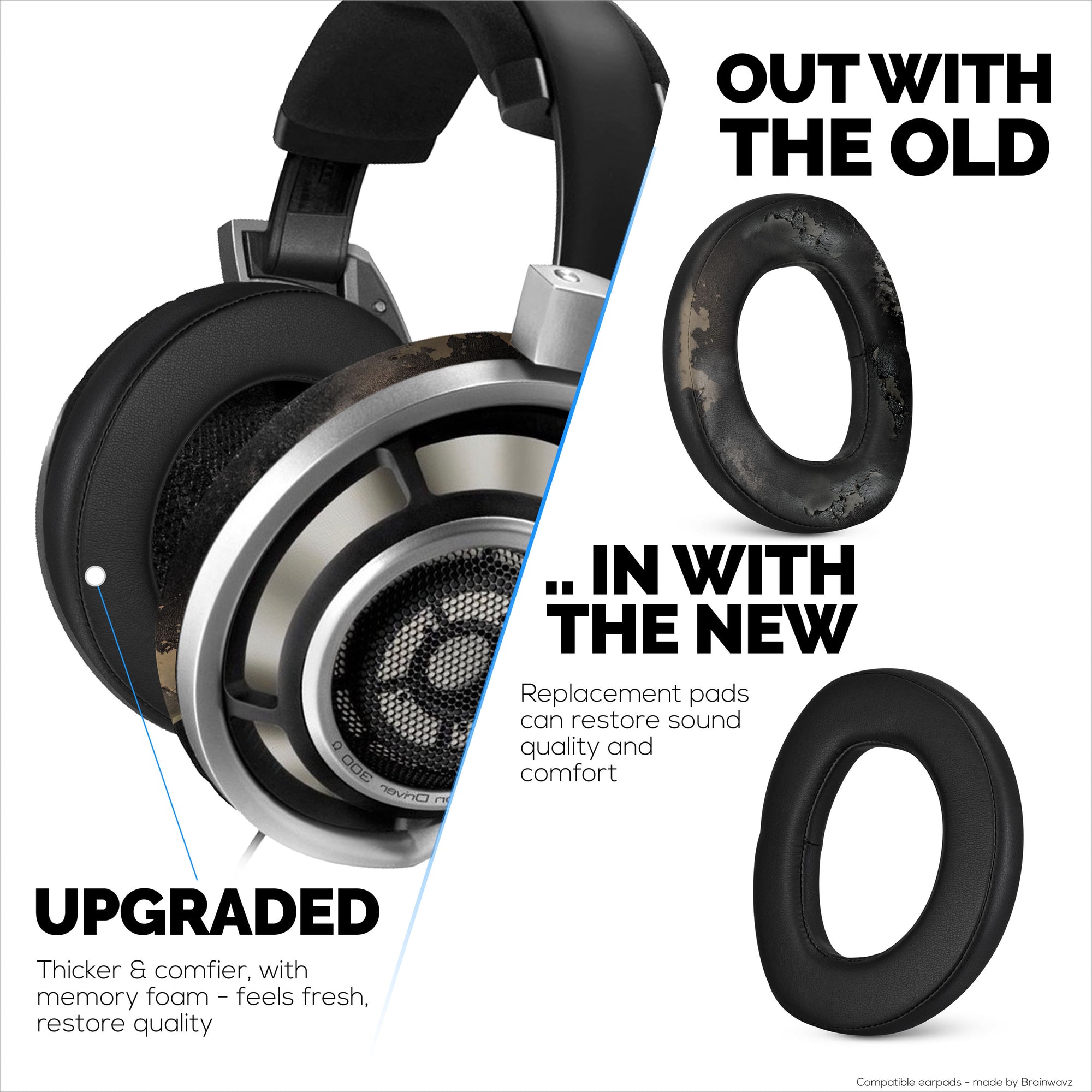 Replacement Earpads for Sennheiser HD800 &amp; H800S Gaming Headphones, PU Leather, Memory Foam Extra Comfort, Upgraded, Durable &amp; Long Lasting