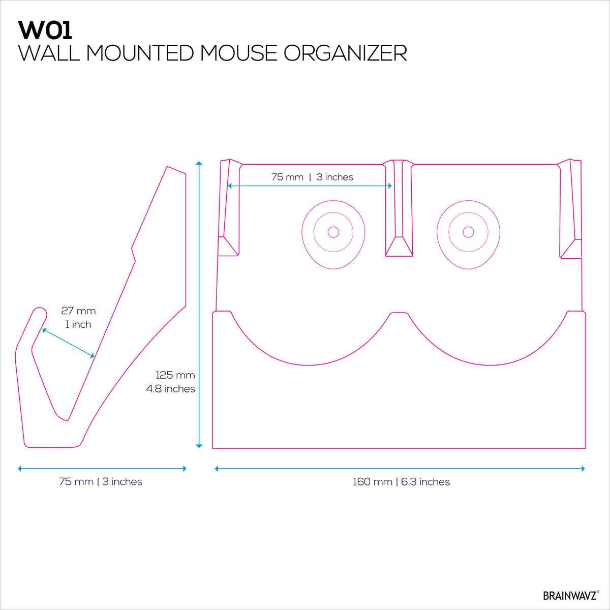 Wall Mount Dual Mouse Holder Display Stand - Holds Gaming & Most Size ...