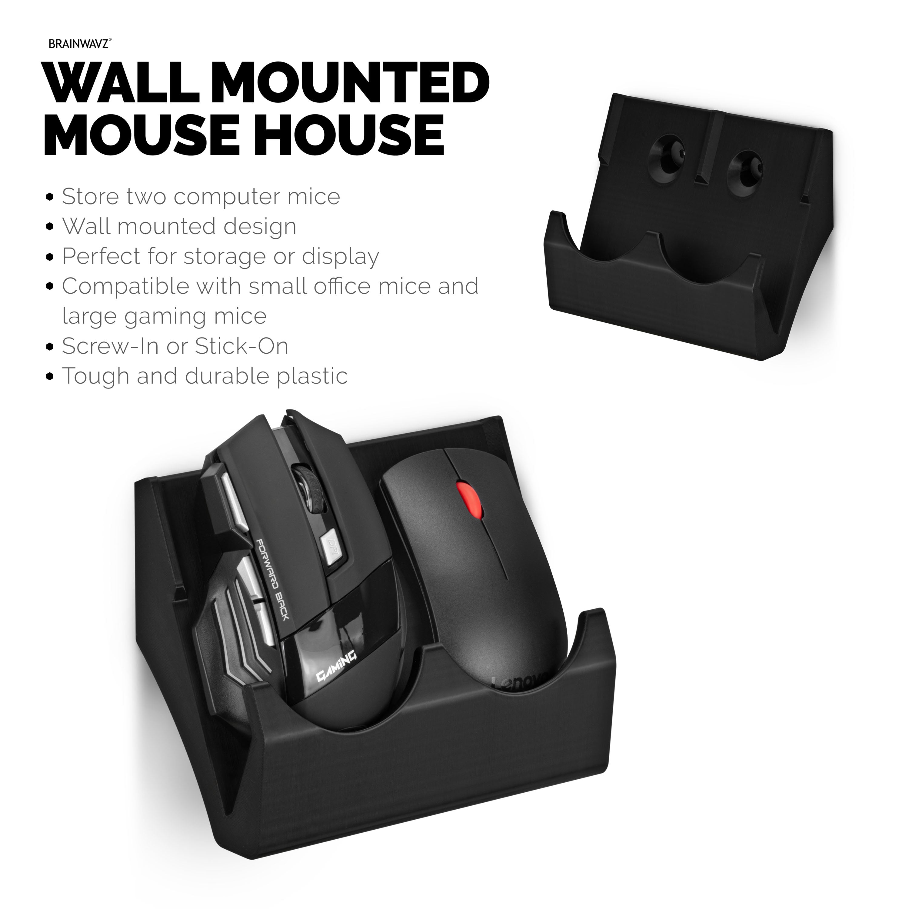Wall Mount Dual Mouse Holder Display Stand - Holds Gaming & Most Size ...