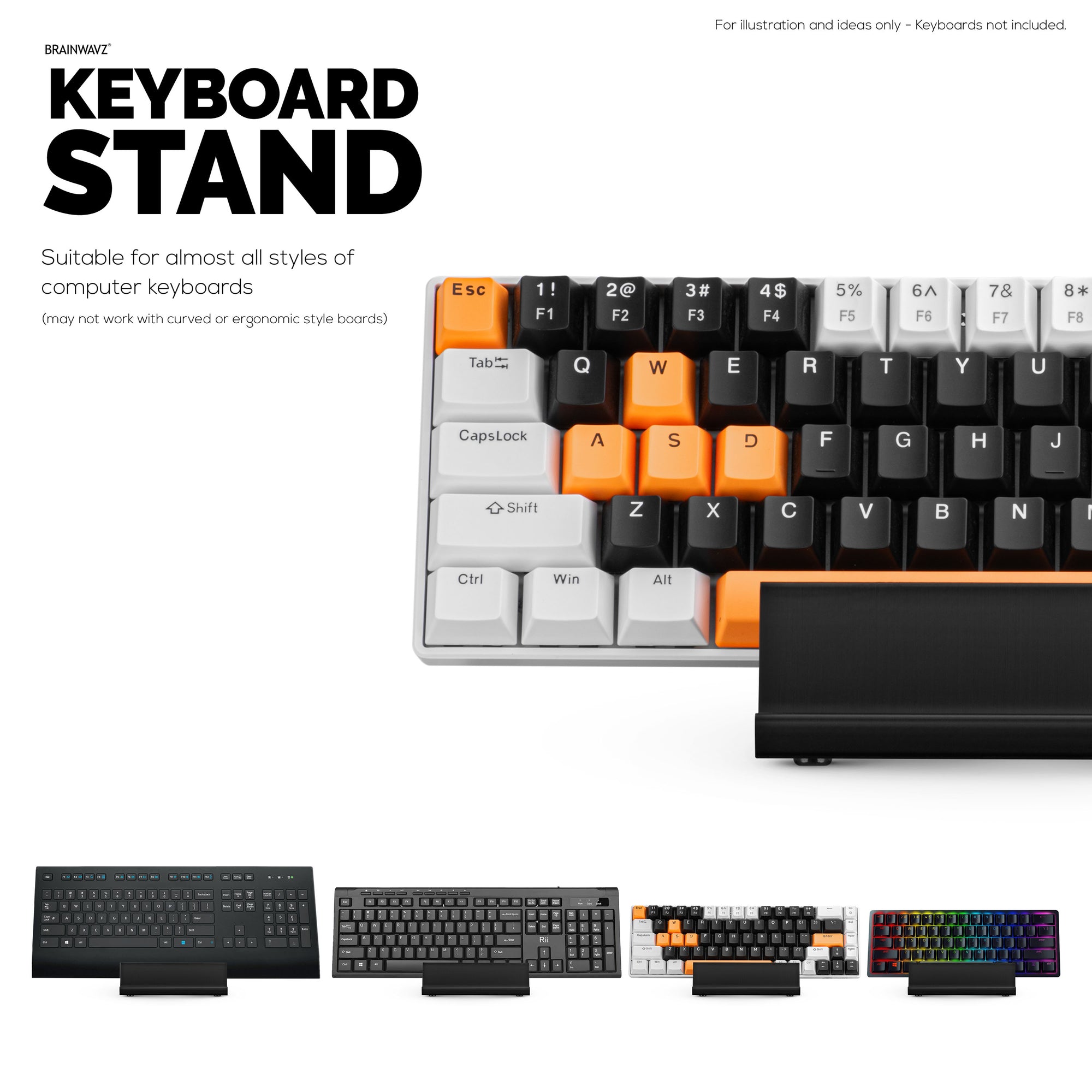 Desktop Keyboard Stand Holder - Minimal, Modern Wave Design for Display &amp; Safe Storage for All Gaming, Home &amp; Office Keyboards