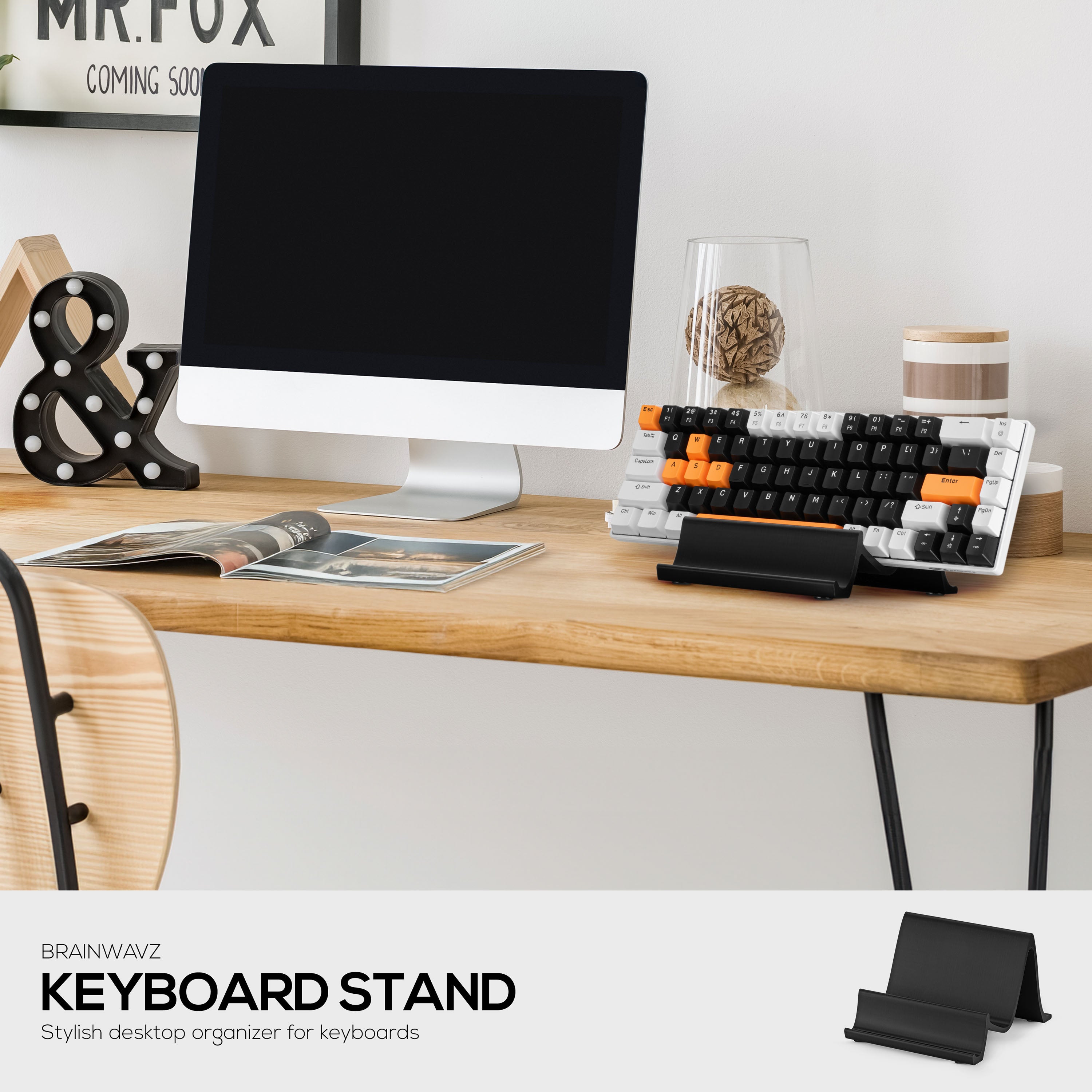 Small Computer Keyboard Stand Desktop Keyboard Stand Holder - Minimal, Modern Wave Design for Displa ...
