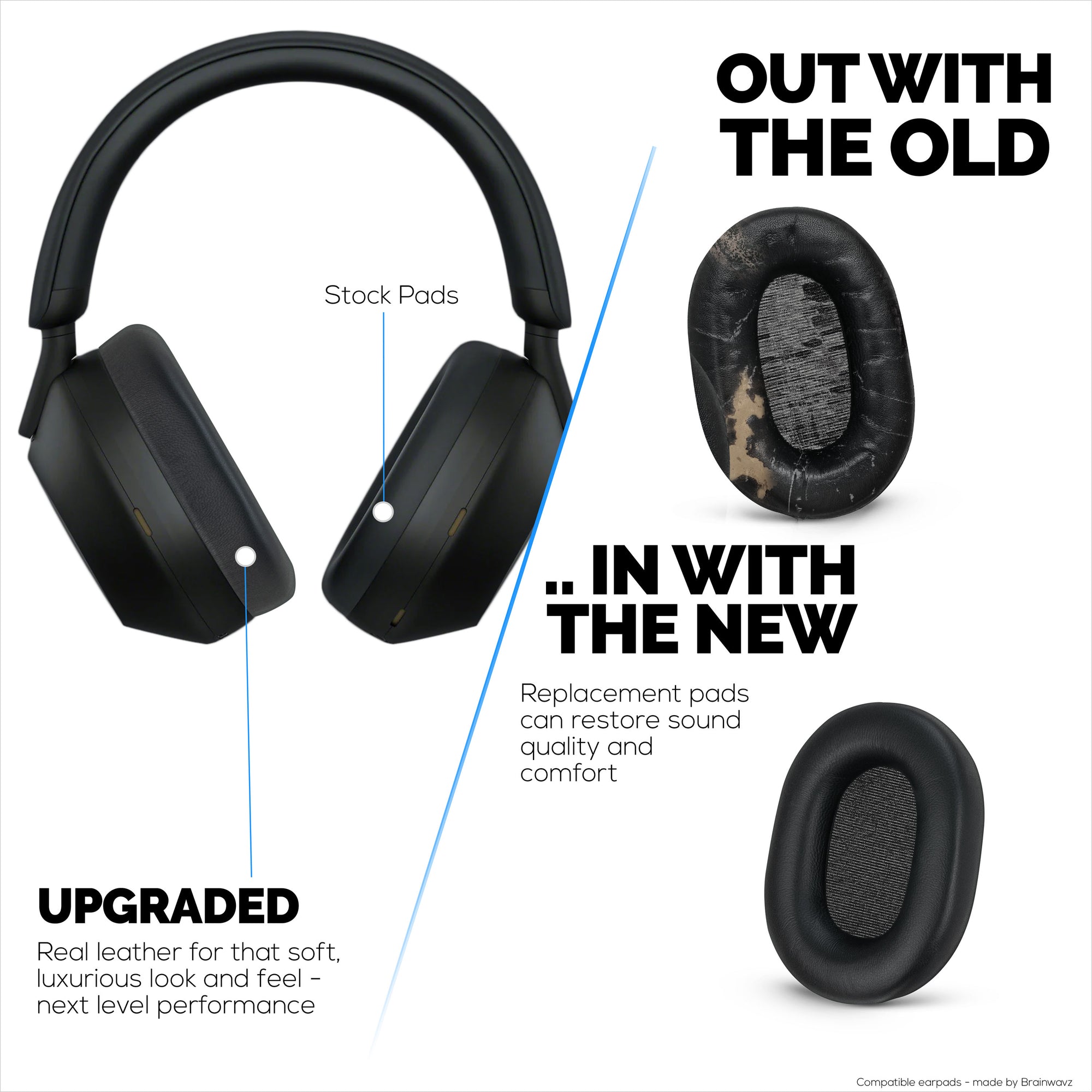 Sheepskin Earpads for Sony WH-1000XM5 Headphones, Soft Real Leather, Memory Foam Extra Comfort, Durable &amp; Long Lasting Ear Cushions