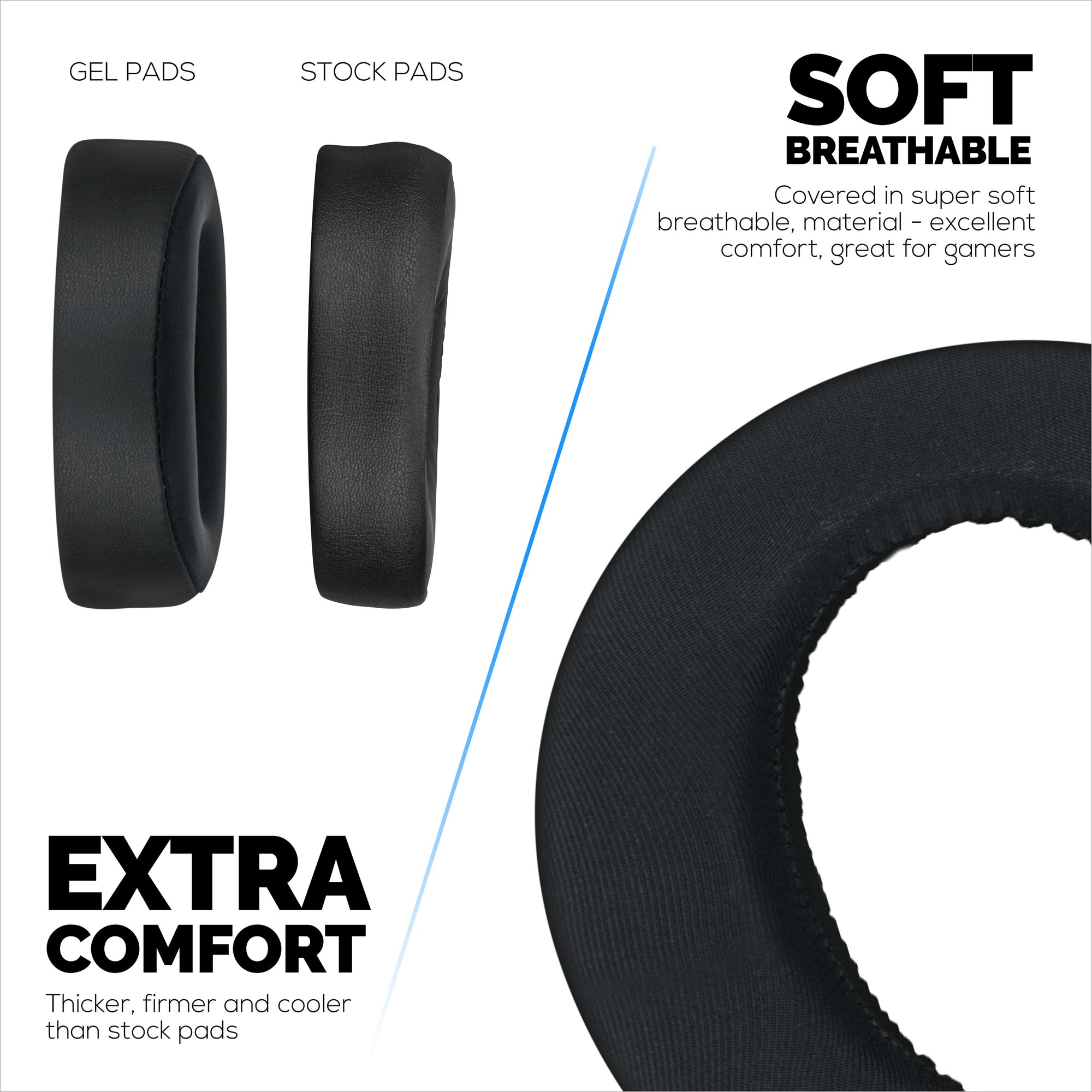 Hybrid Earpads for Sony PS5 PULSE 3D Headphones, Cool Gel, Super Soft Fabric, PU Leather &amp; Thicker Memory Foam