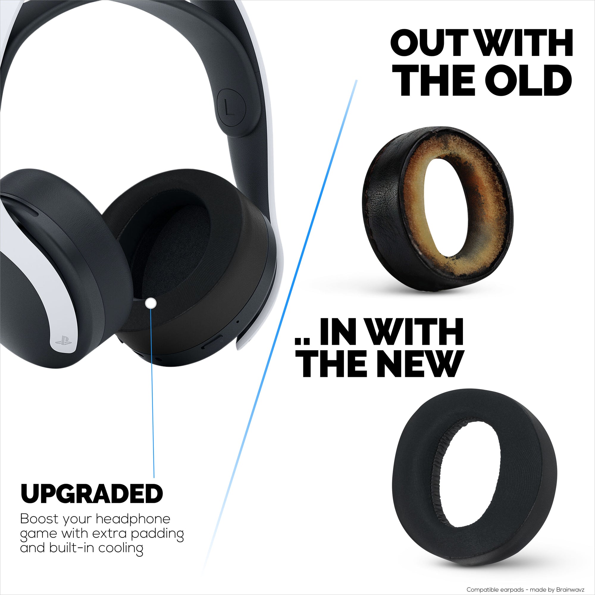 Hybrid Earpads for Sony PS5 PULSE 3D Headphones, Cool Gel, Super Soft Fabric, PU Leather &amp; Thicker Memory Foam