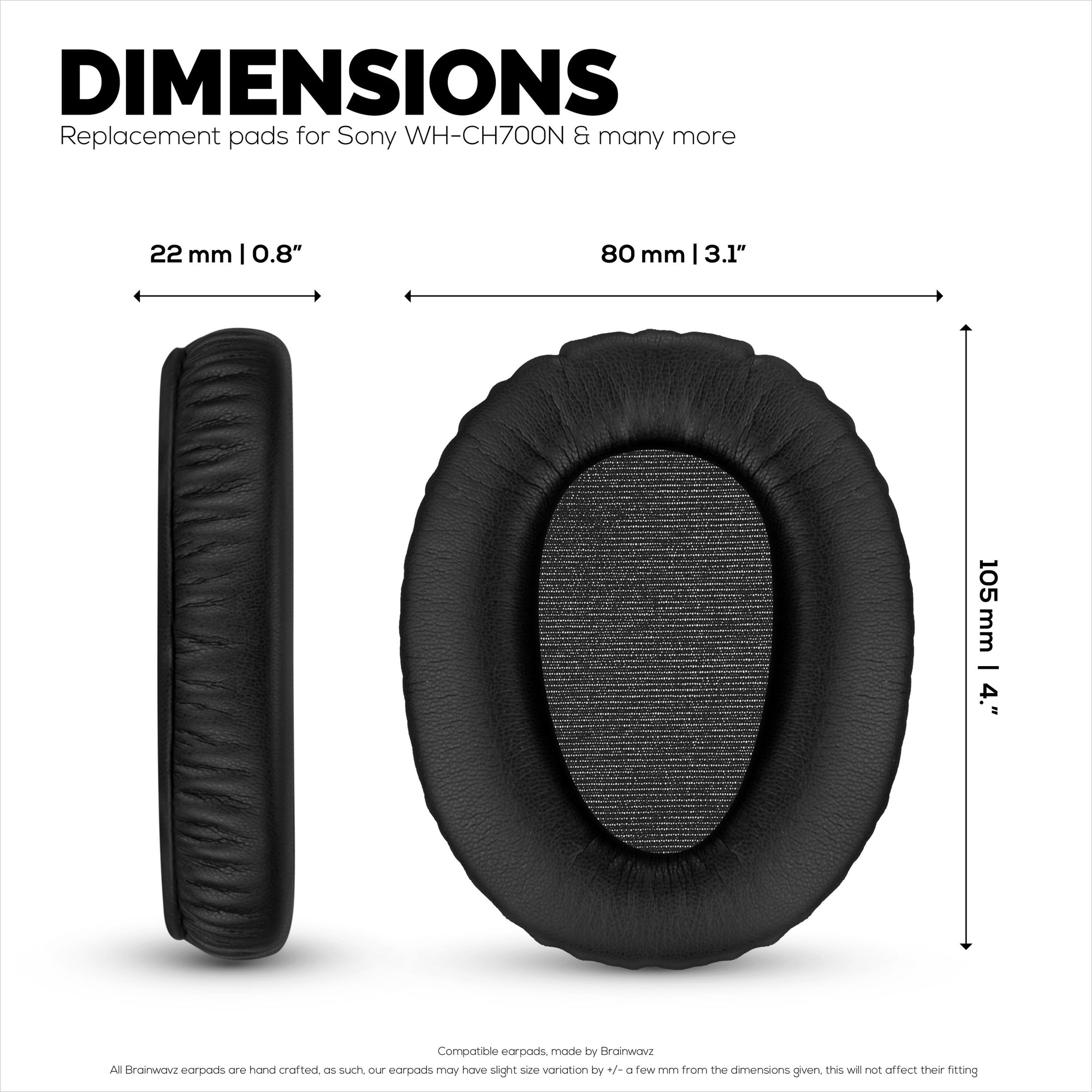 Replacement Earpads for Sony WH-CH700N, MDR-ZX770 (ZX770BN), MDR-ZX780 (ZX780DC) &amp; MDR-10R Headphones, PU Leather, Memory Foam