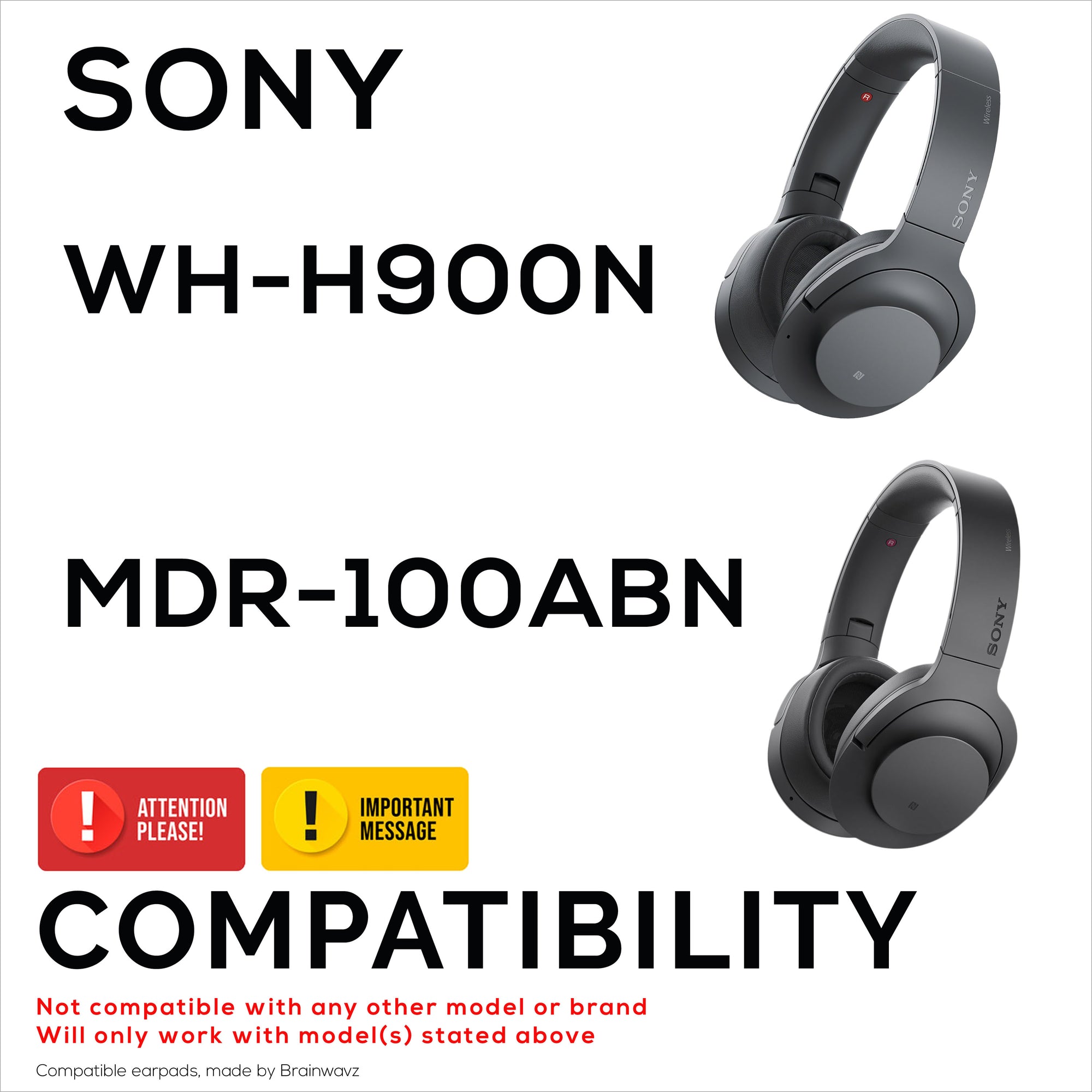 Replacement Earpads for Sony WH-H900N &amp; MDR-100ABN Headphones, PU Leather, Memory Foam