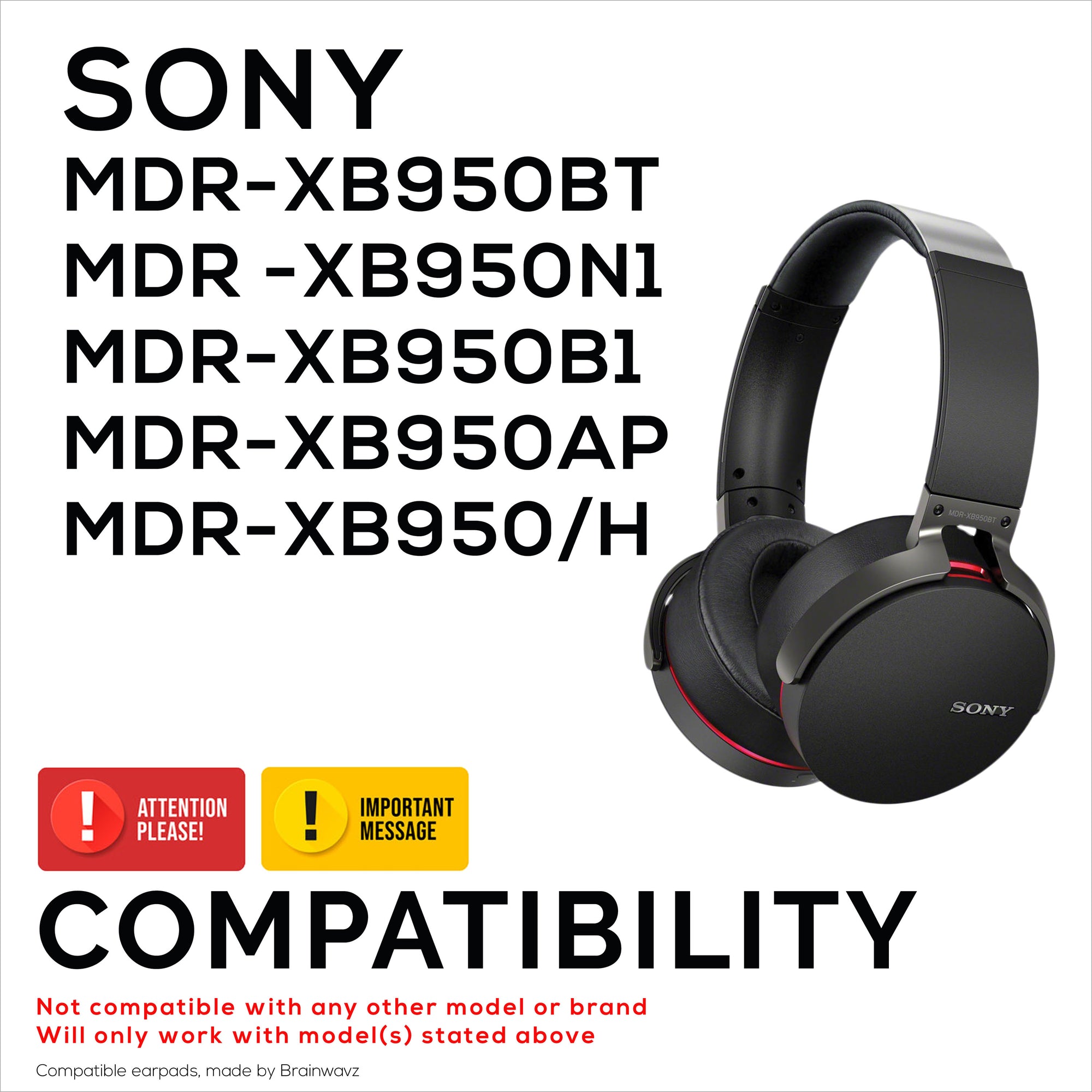 Replacement Earpads for Sony MDR-XB950BT, XB950N1, XB950B1, XB950AP &amp; XB950/H Headphones, PU Leather, Memory Foam