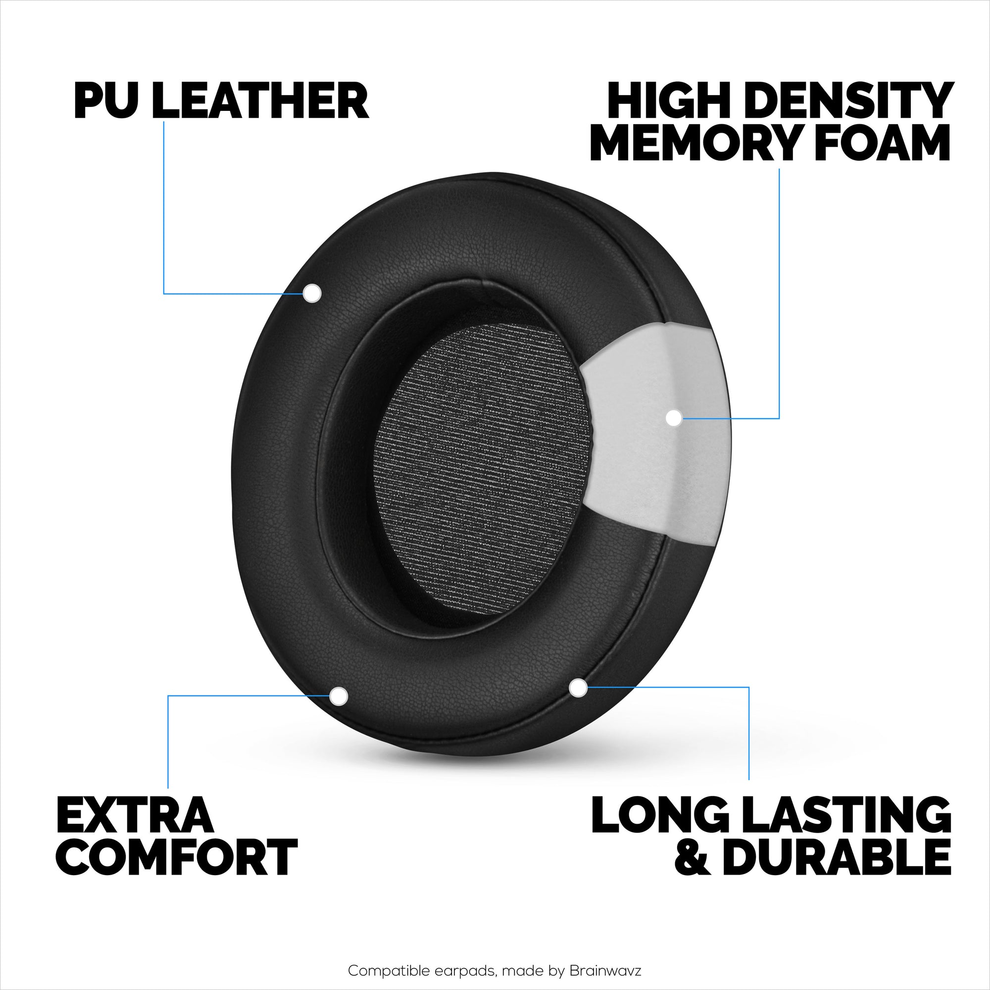 PU Leather Earpads for Razer Kraken PRO V2 7.1 Gaming Headphones, PU Leather, Memory Foam