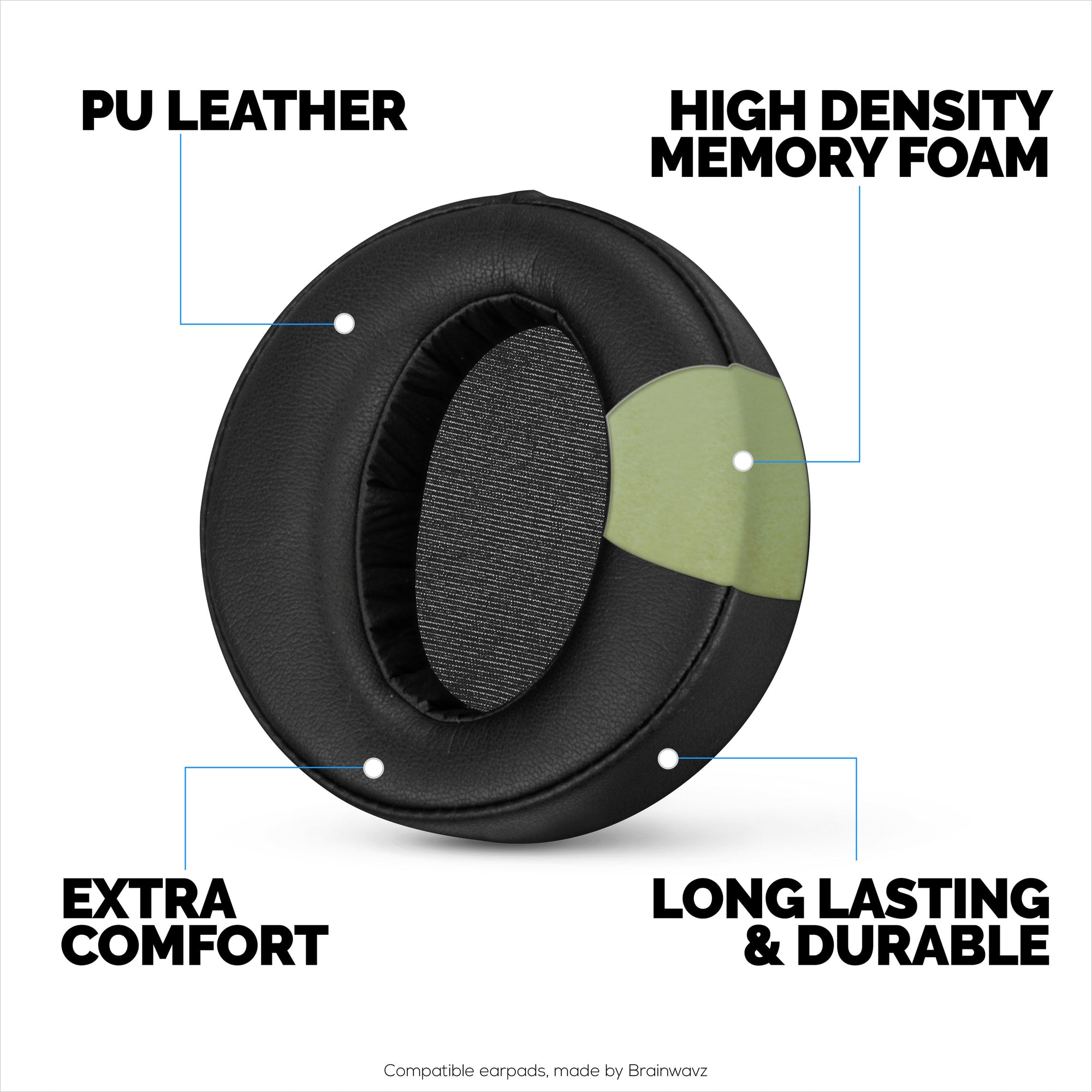 Replacement Earpads for Sony MDR-XB950BT, XB950N1, XB950B1, XB950AP &amp; XB950/H Headphones, PU Leather, Memory Foam