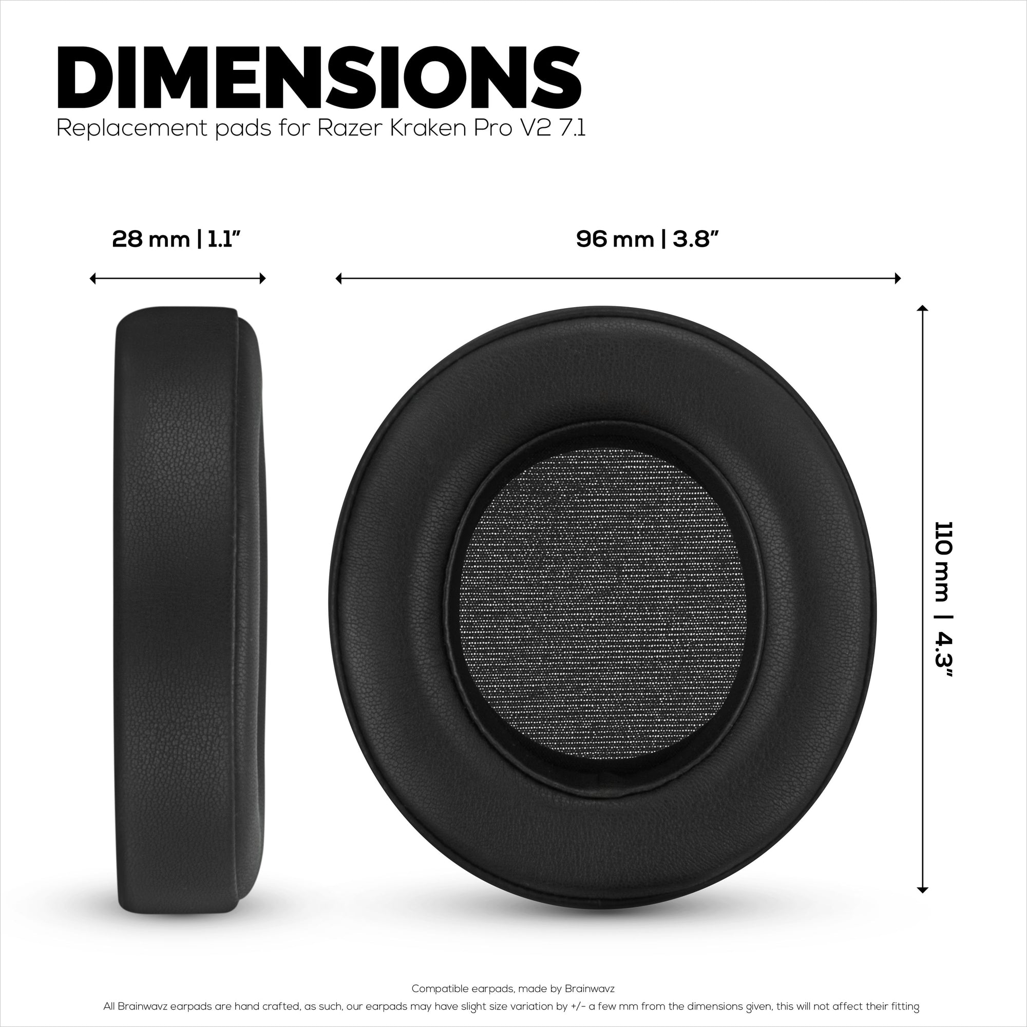 PU Leather Earpads for Razer Kraken PRO V2 7.1 Gaming Headphones, PU Leather, Memory Foam