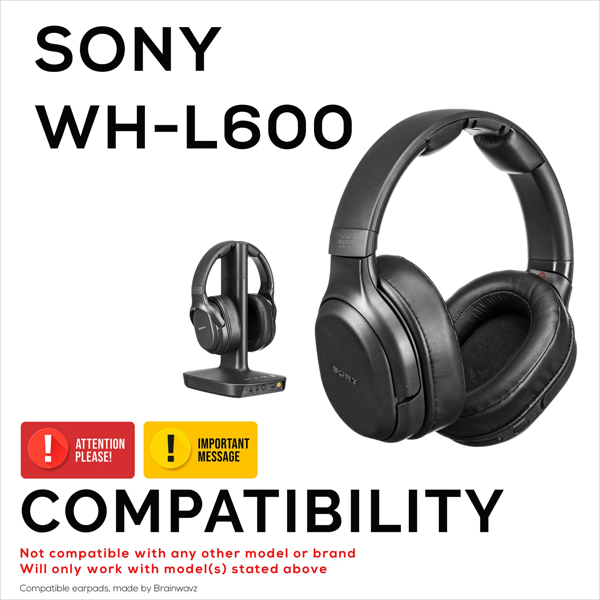 Replacement Earpads for Sony WH-L600 Headphones, PU Leather, Memory Foam for Extra Comfort