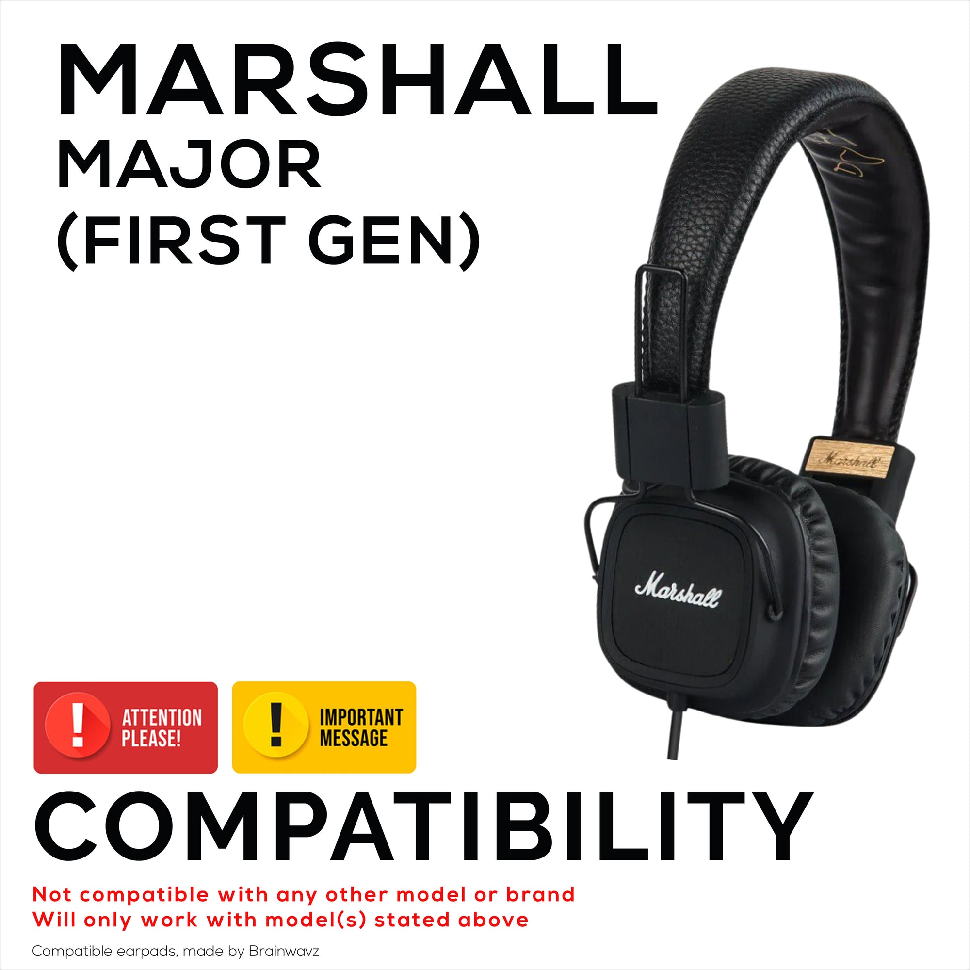 Replacement Earpads for Marshall Major (1st Gen) Headphones, PU Leather, Soft Foam for Extra Comfort, Upgraded, Durable &amp; Long Lasting Ear Cushions