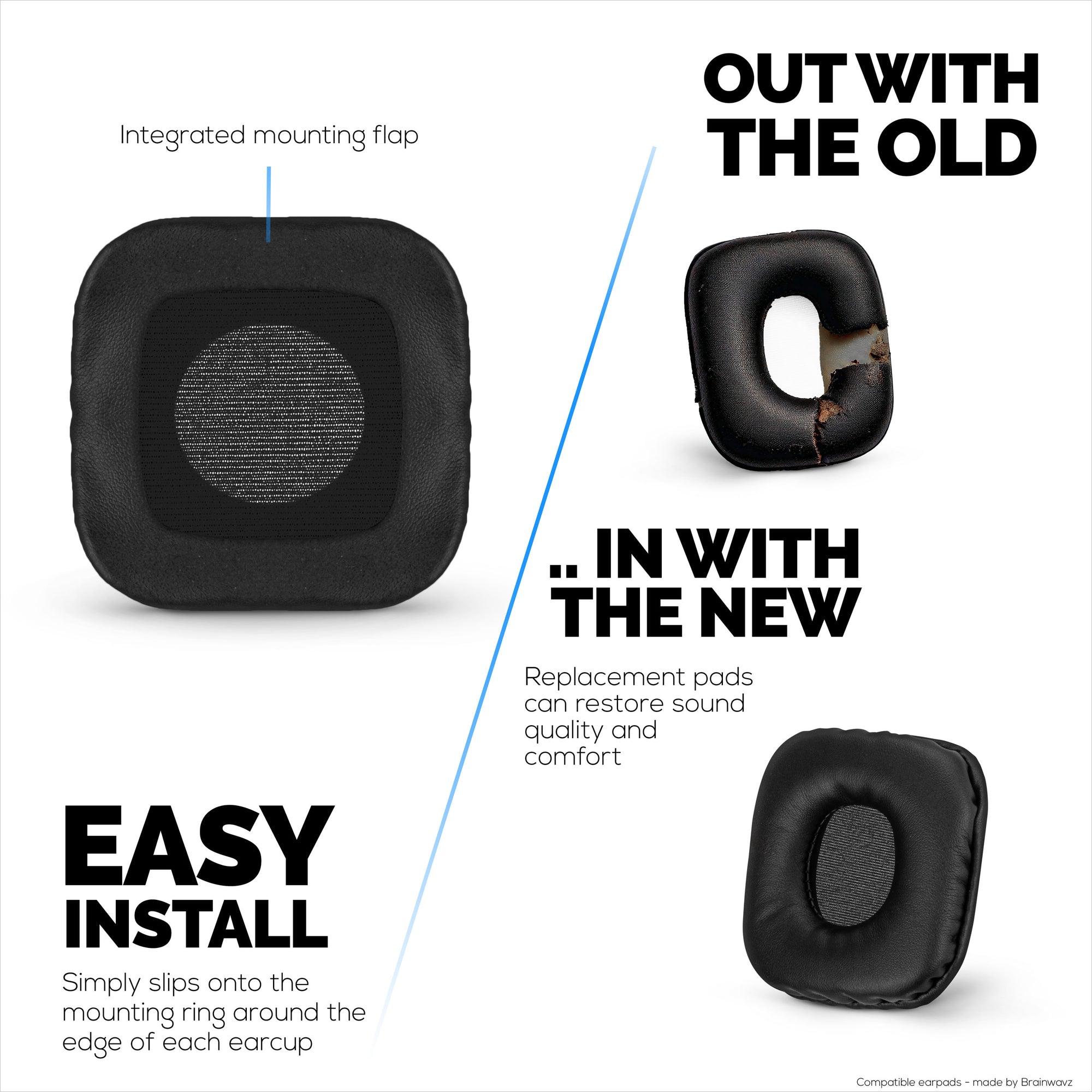 Replacement Earpads for Marshall Major (1st Gen) Headphones, PU Leather, Soft Foam for Extra Comfort, Upgraded, Durable &amp; Long Lasting Ear Cushions