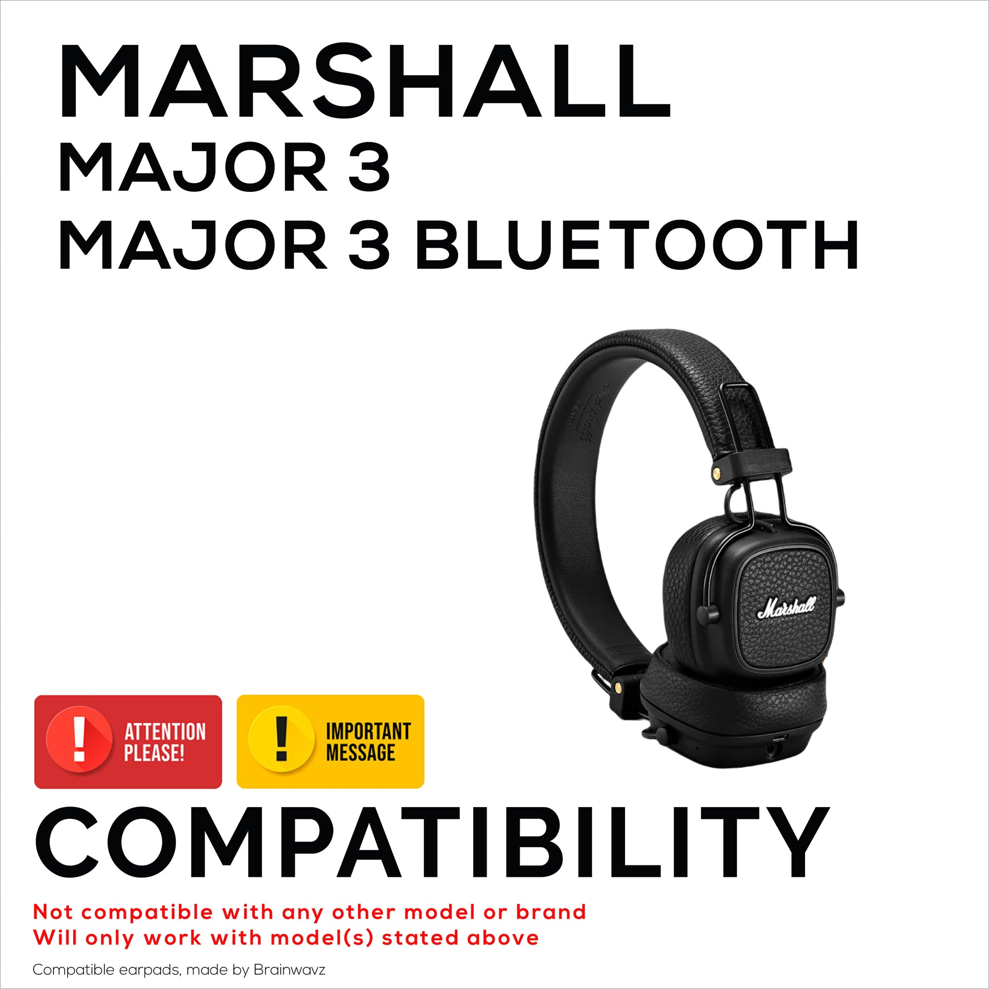 Replacement Earpads for Marshall Major 3 Headphones, PU Leather, Memory Foam for Extra Comfort, Upgraded, Durable &amp; Long Lasting Ear Cushions