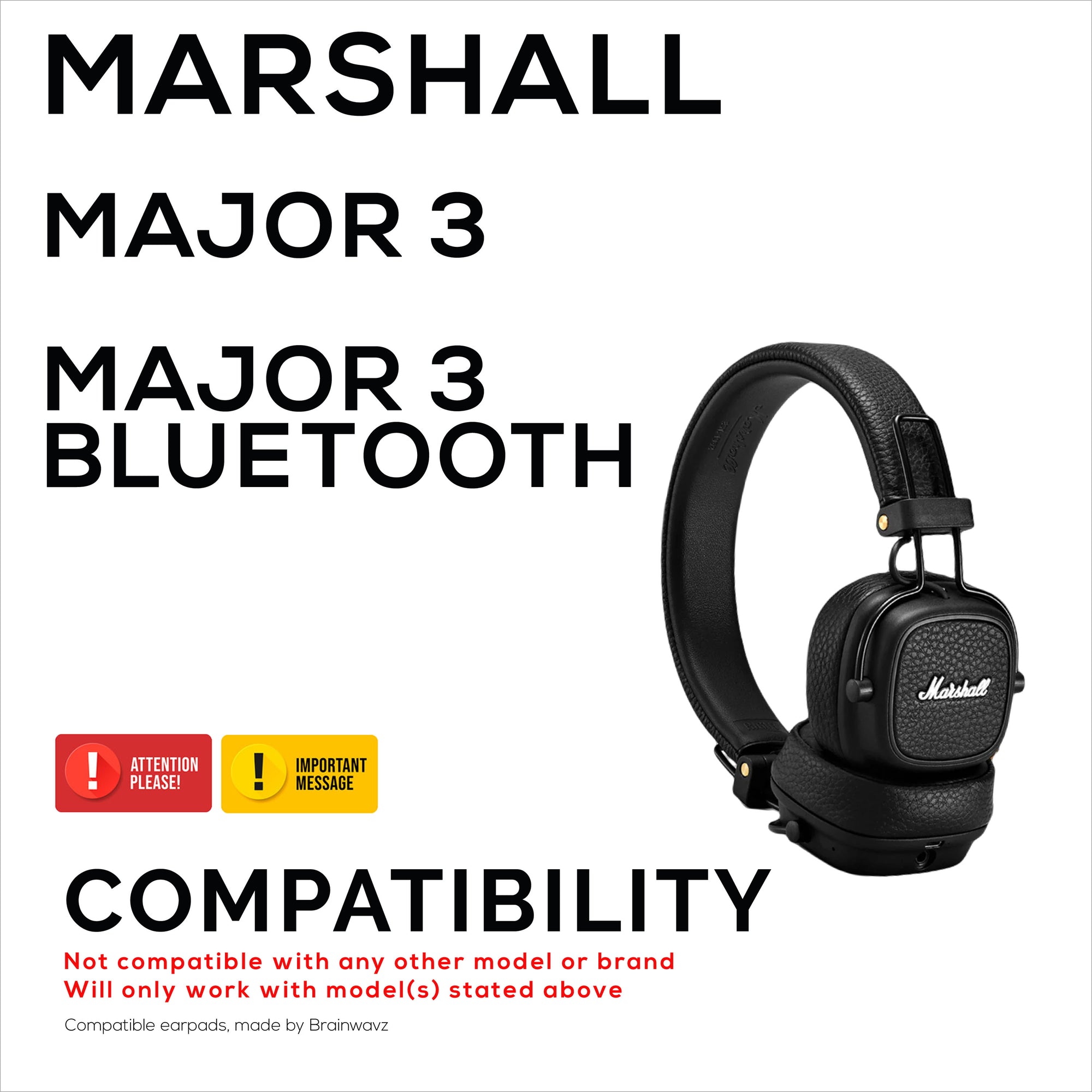 Hybrid Earpads for Marshall Major 3 Headphones, Cool Gel, PU Leather &amp; Thicker Memory Foam For Additional Comfort