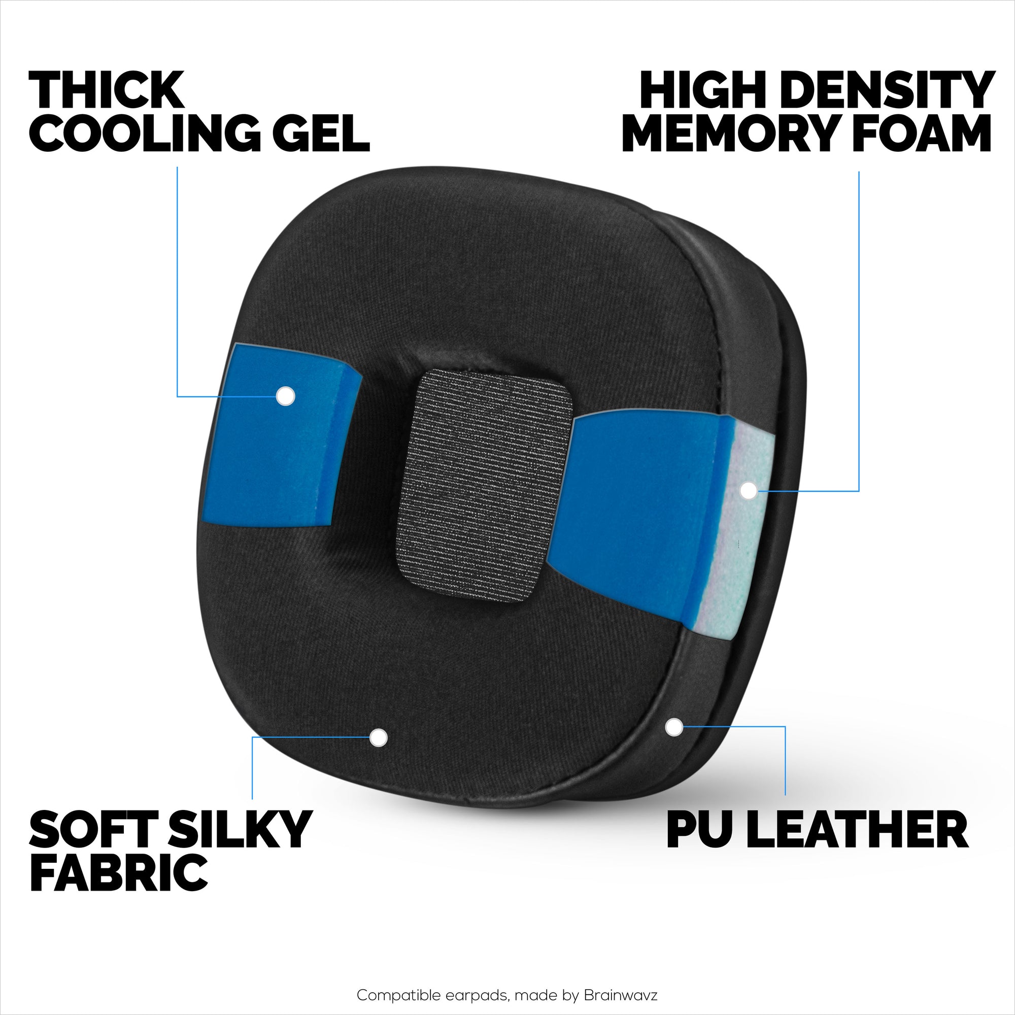 Hybrid Earpads for Marshall Major 4 Headphones, Cool Gel, PU Leather &amp; Thicker Memory Foam For Additional Comfort