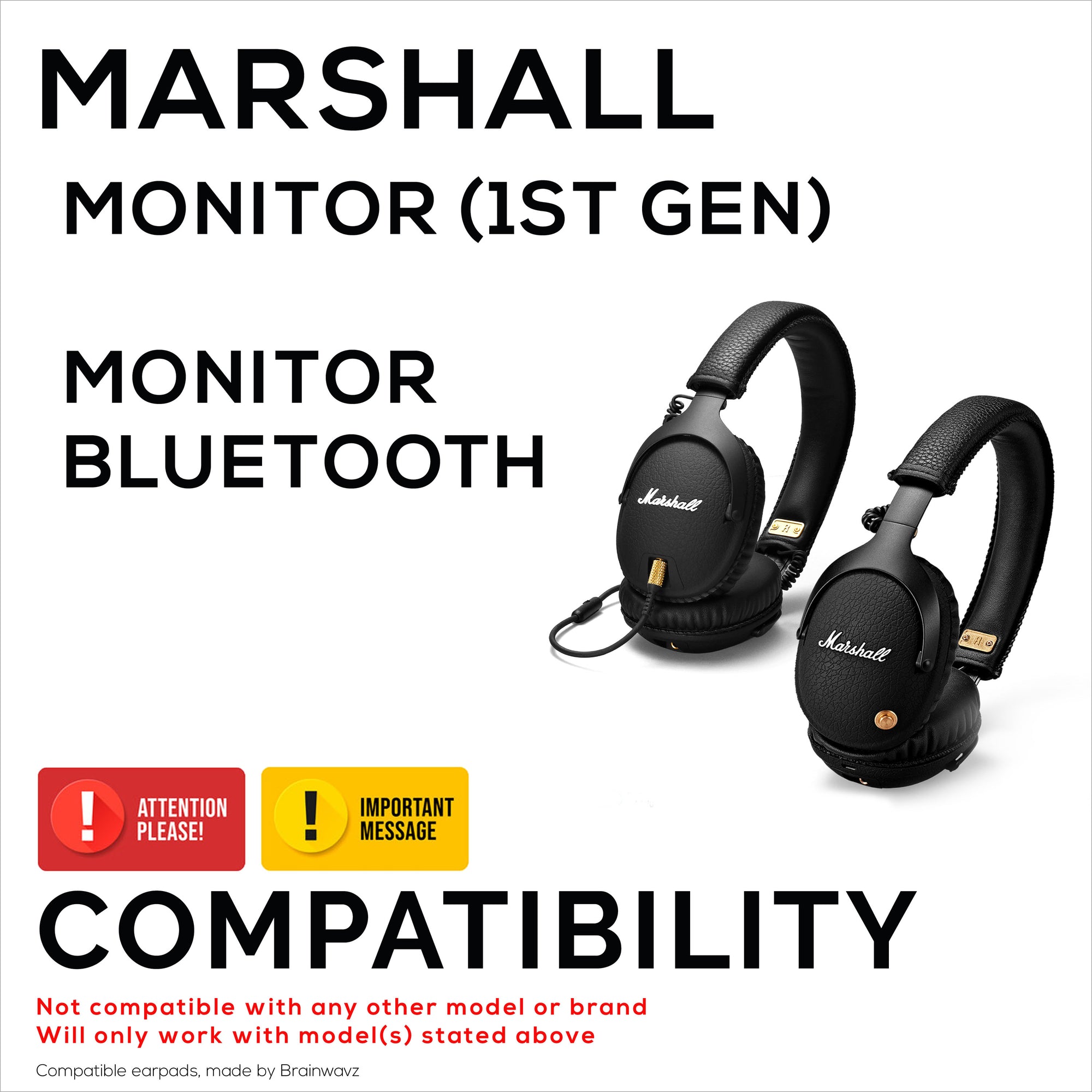 Replacement Earpads for Marshall Monitor / Monitor Bluetooth (1st Gen) Headphones, PU Leather, Memory Foam for Extra Comfort, Upgraded, Durable &amp; Long Lasting Ear Cushion