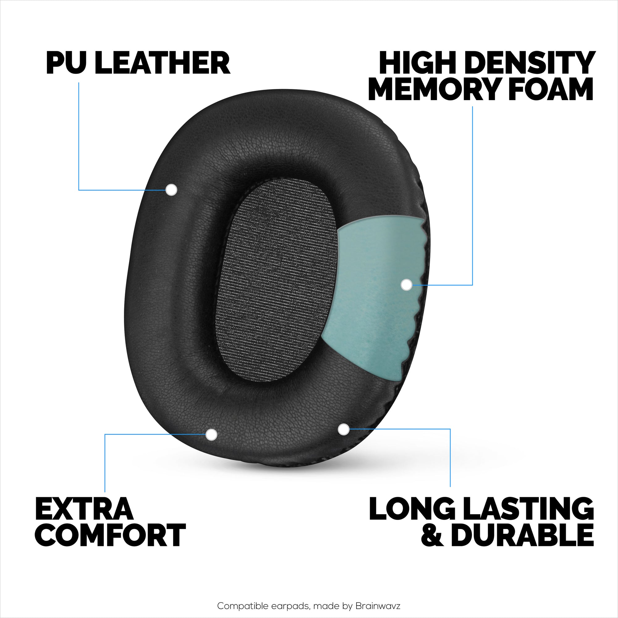Replacement Earpads for Marshall Monitor / Monitor Bluetooth (1st Gen) Headphones, PU Leather, Memory Foam for Extra Comfort, Upgraded, Durable &amp; Long Lasting Ear Cushion