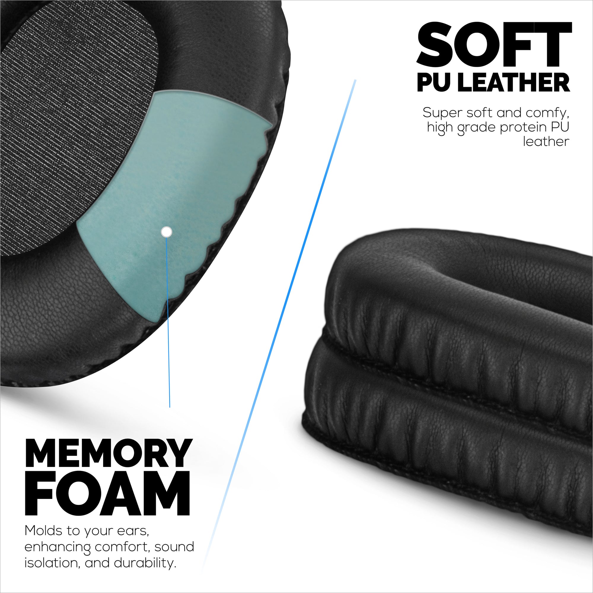 Replacement Earpads for Marshall Monitor / Monitor Bluetooth (1st Gen) Headphones, PU Leather, Memory Foam for Extra Comfort, Upgraded, Durable &amp; Long Lasting Ear Cushion