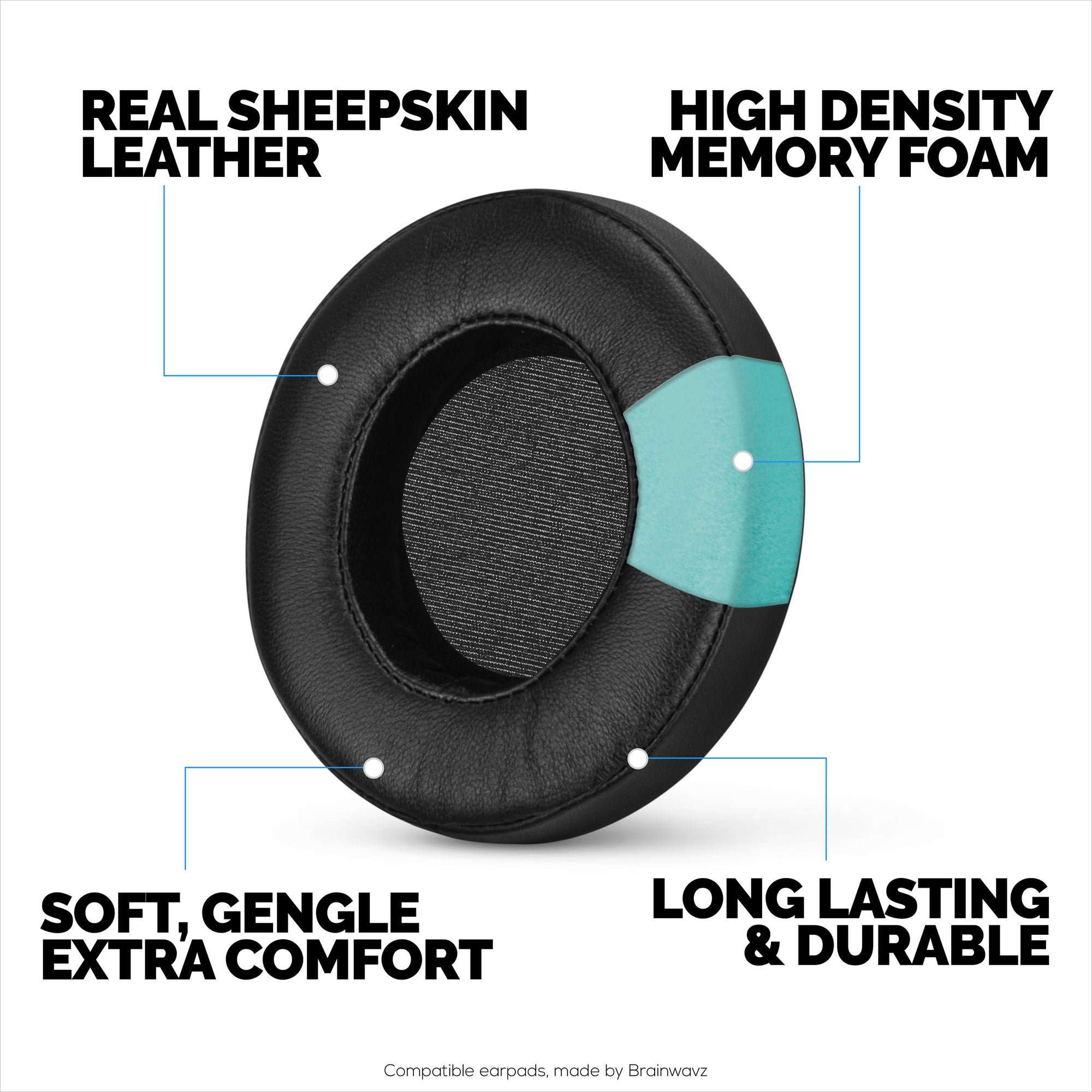 Sheepskin Earpads for Razer Kraken PRO V2 7.1 Headphones, Soft Real Leather, Memory Foam