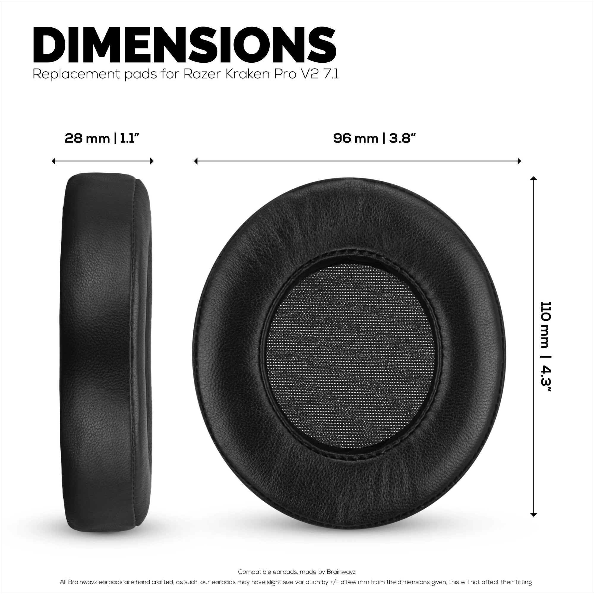 Sheepskin Earpads for Razer Kraken PRO V2 7.1 Headphones, Soft Real Leather, Memory Foam