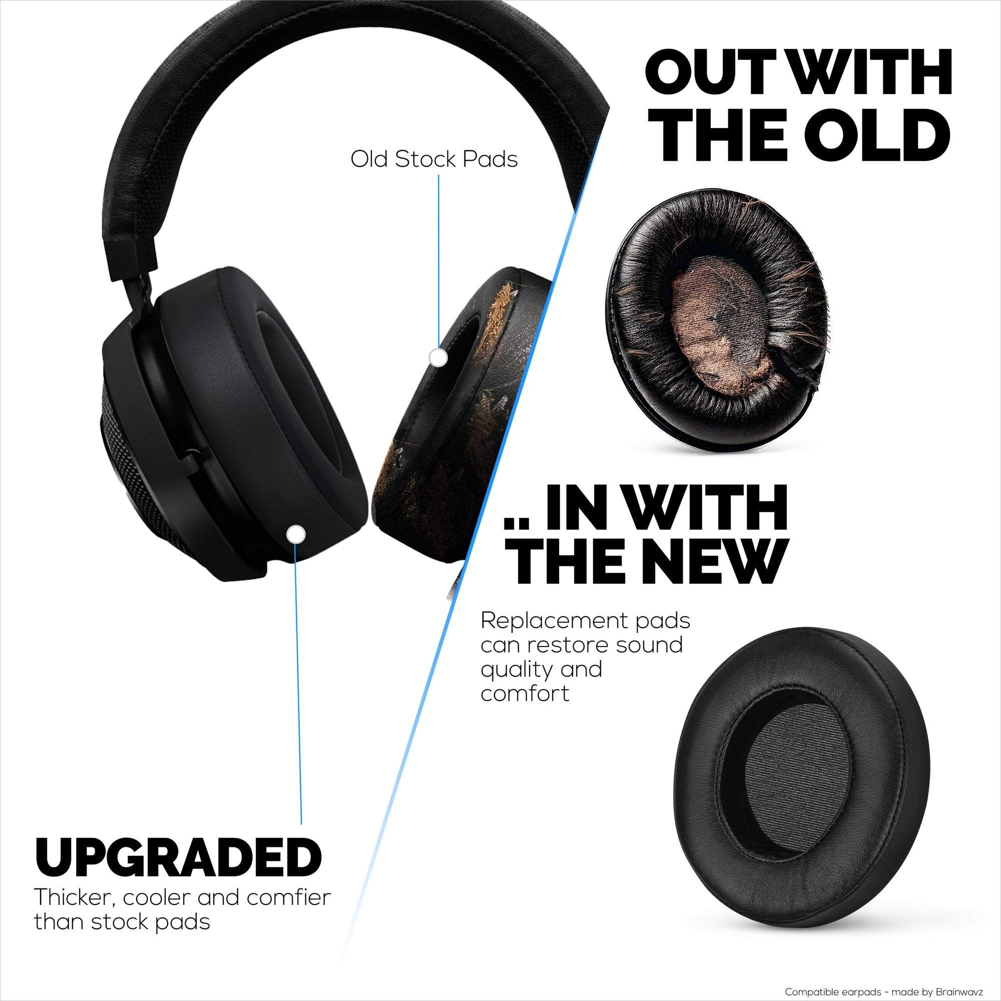 Hybrid Earpads for Razer Kraken PRO V2 7.1 Headphones, Cool Gel, PU Leather &amp; Thicker Memory Foam