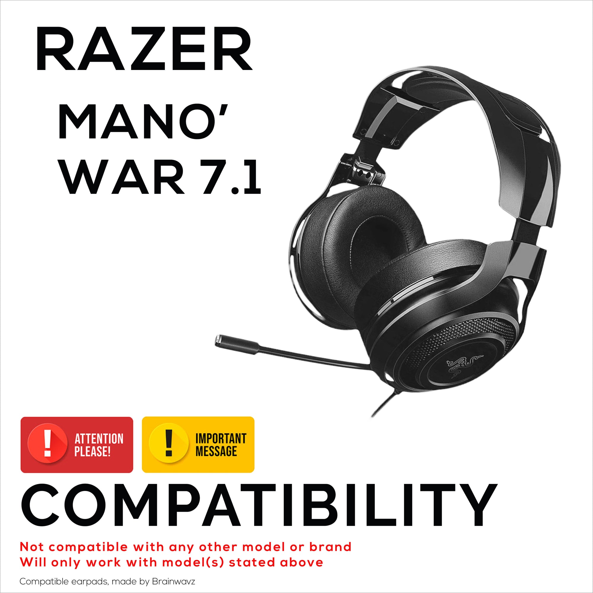 Replacement Earpads for Razer MANO&#39;WAR 7.1, PU Leather, Memory Foam for Extra Comfort,