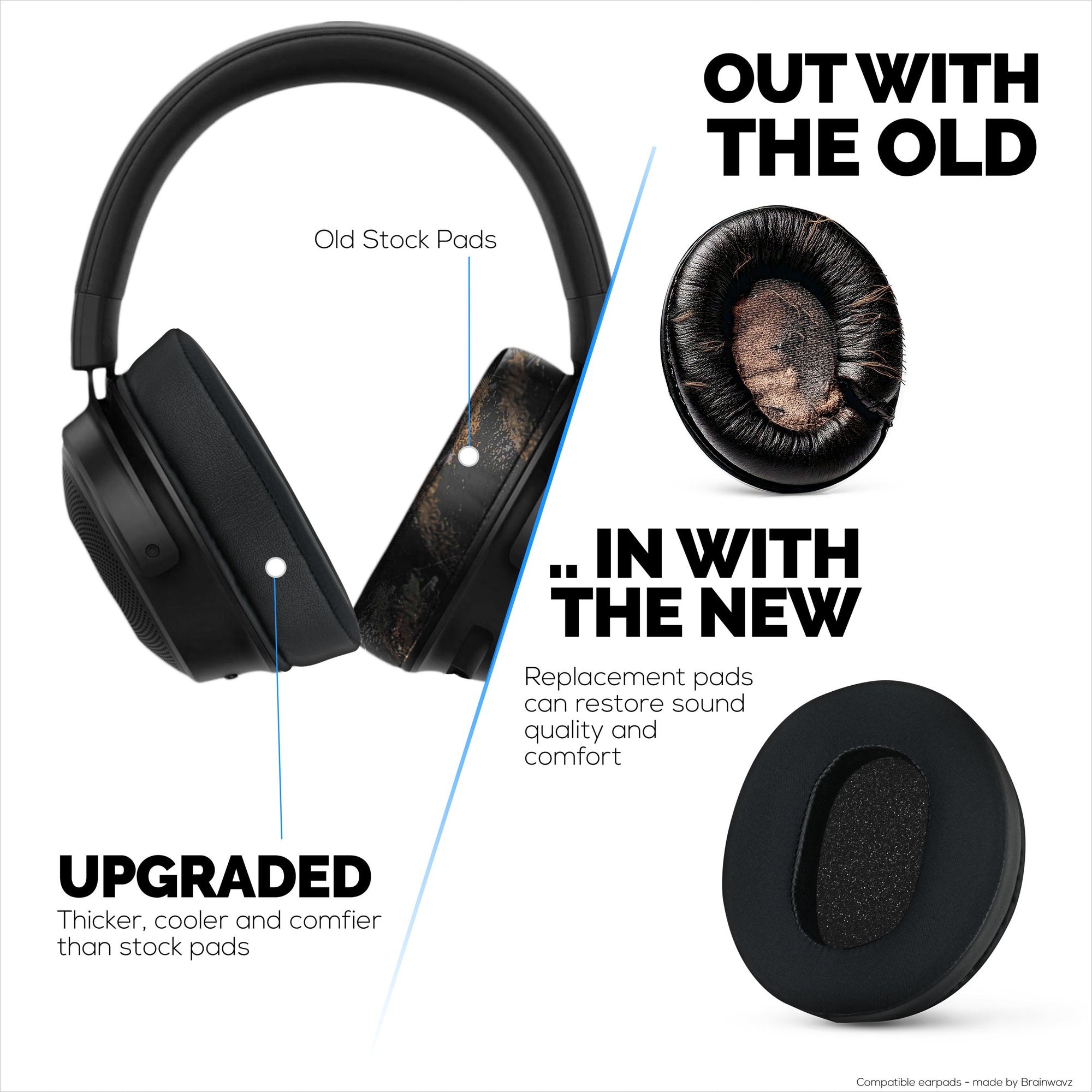 Hybrid Earpads for Razer Kraken PRO V3 Headphones, Cool Gel, PU Leather &amp; Thicker Memory Foam