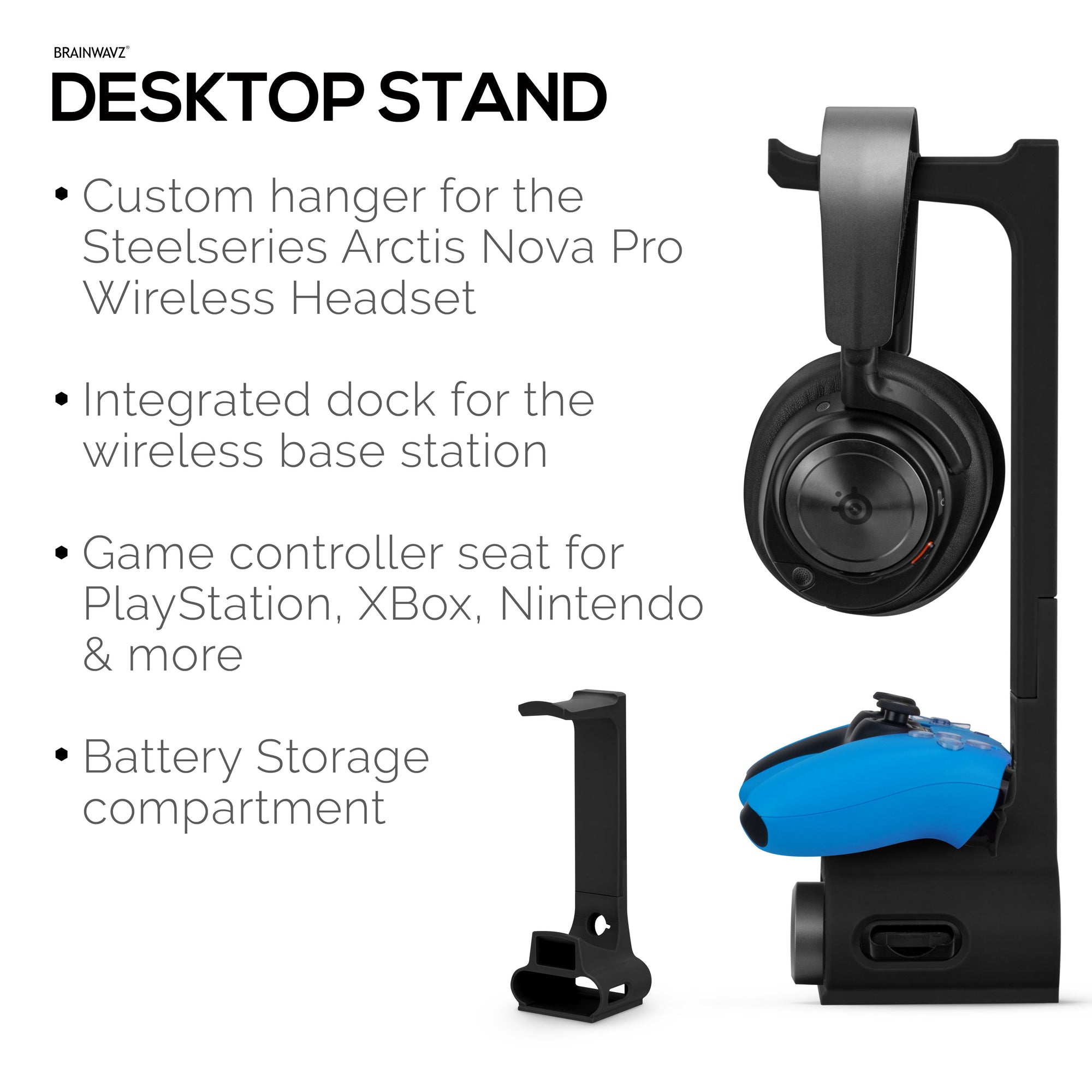Headphone &amp; Game Controller Stand Designed for Steelseries Arctis Nova Pro Wireless Headsets with Dock for the Wireless Base Station