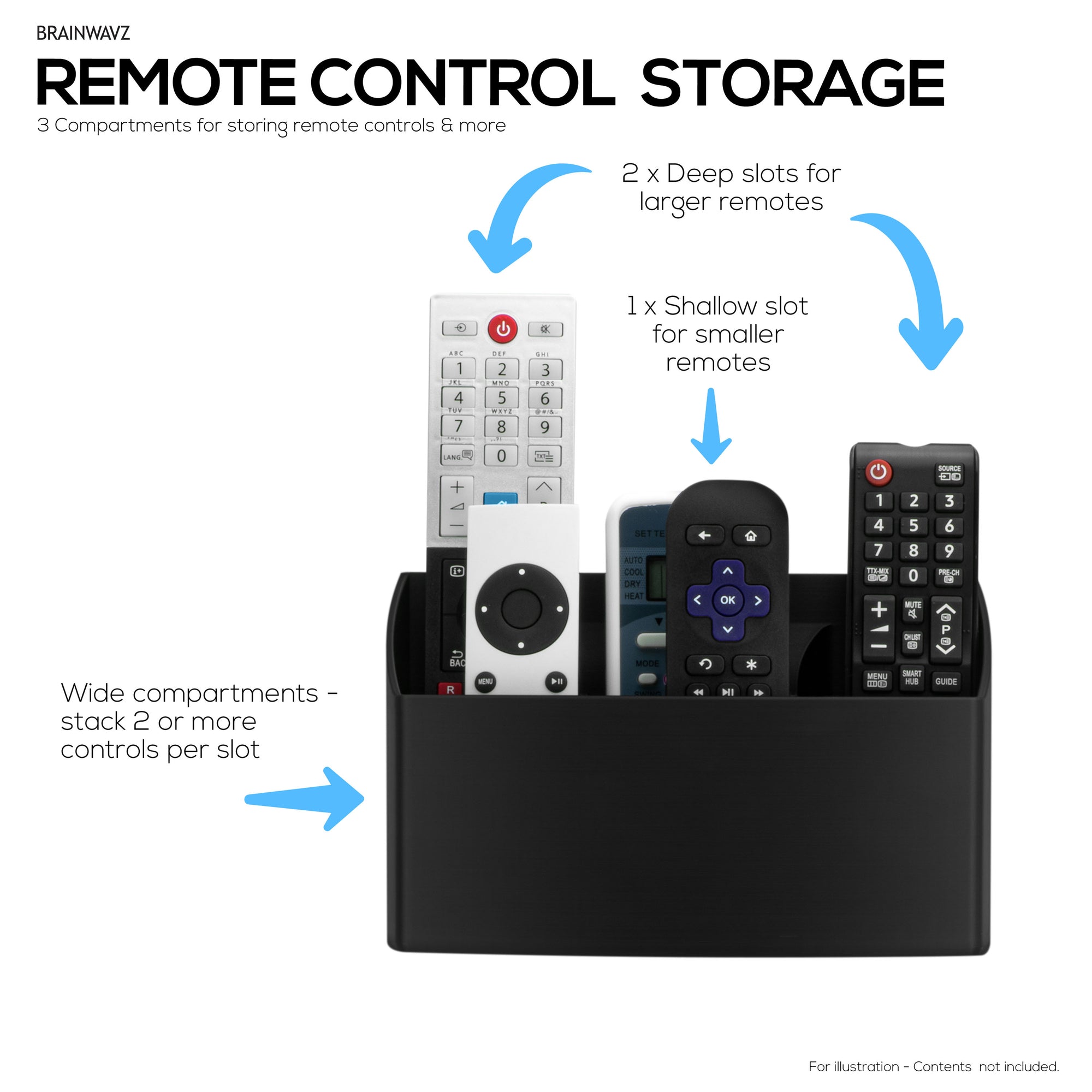 Wall-Mounted TV Remote Control &amp; Gaming Organizer – Remote Holder with Removable Headset &amp; Controller Hangers
