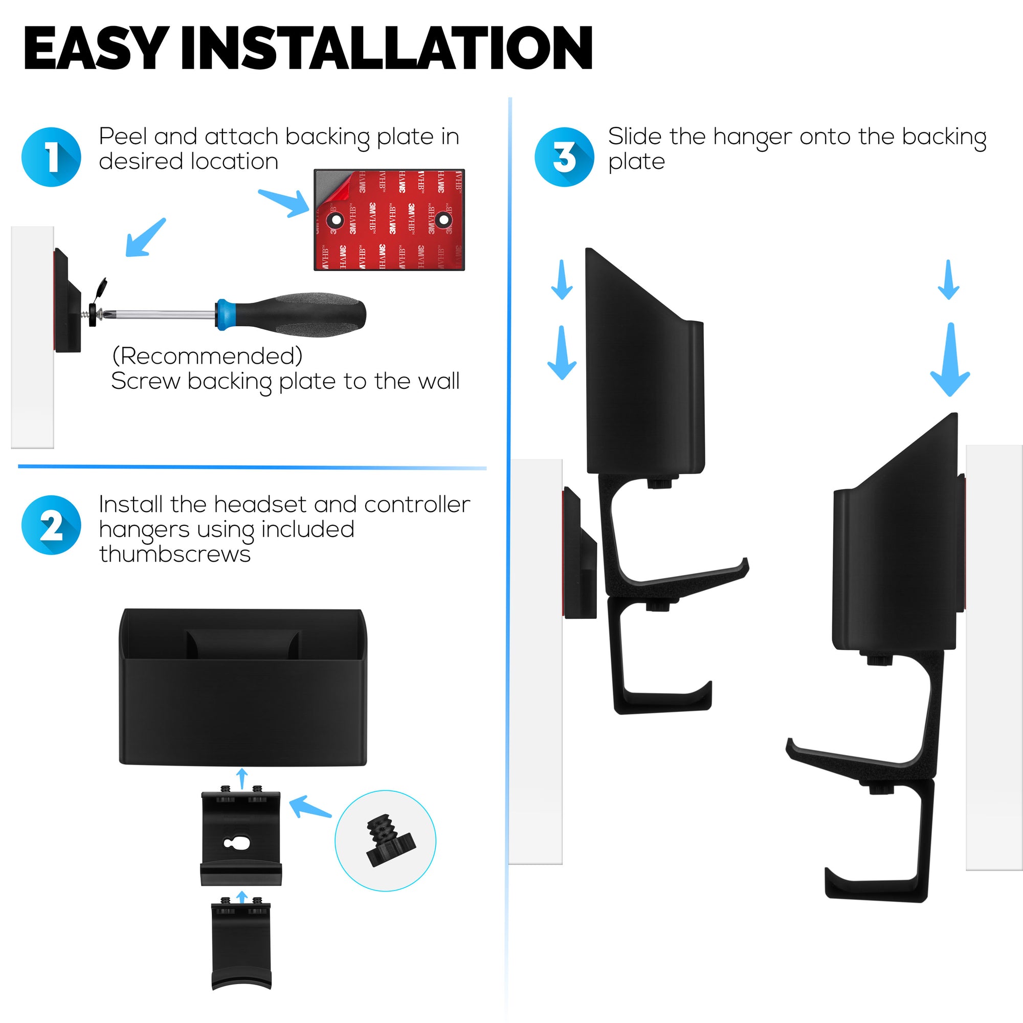 Wall-Mounted TV Remote Control &amp; Gaming Organizer – Remote Holder with Removable Headset &amp; Controller Hangers
