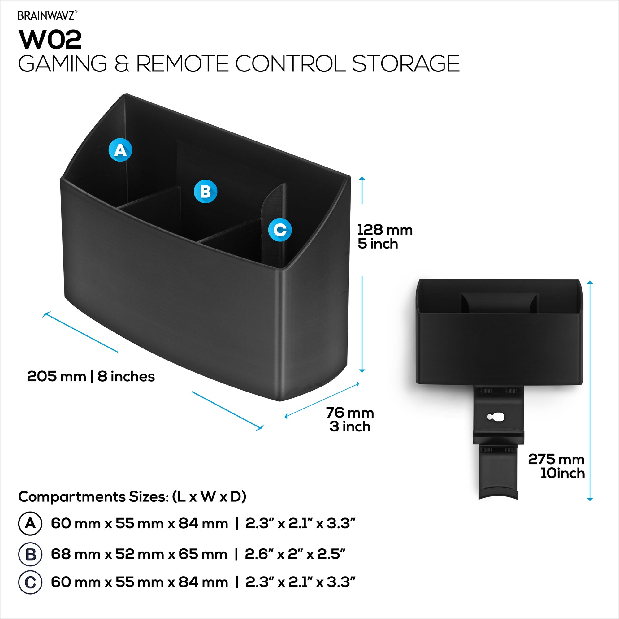 Wall-Mounted TV Remote Control &amp; Gaming Organizer – Remote Holder with Removable Headset &amp; Controller Hangers