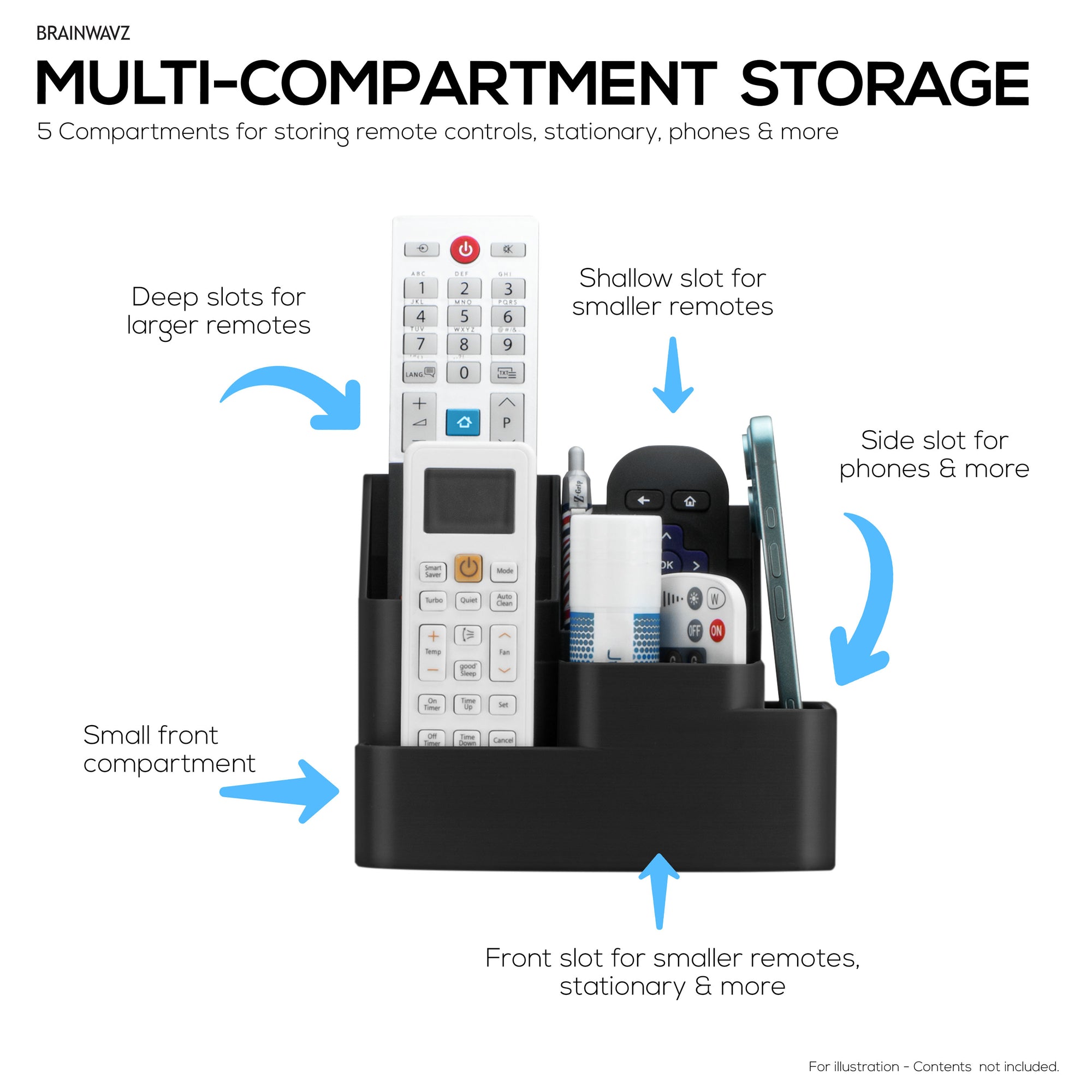 Wall-Mounted Remote &amp; Gaming Organizer – Remote/Mobile Holder with Removable Headset &amp; Controller Hangers