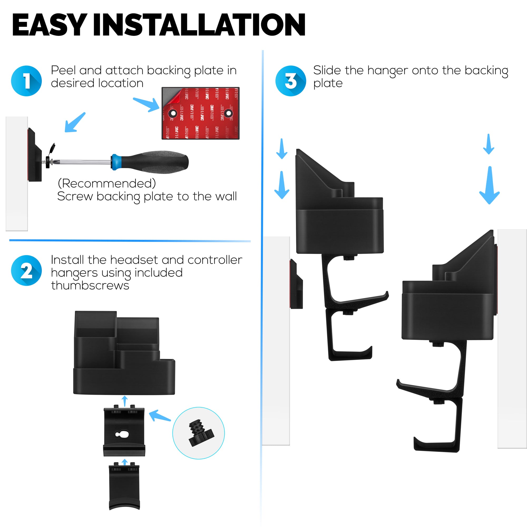 Wall-Mounted Remote &amp; Gaming Organizer – Remote/Mobile Holder with Removable Headset &amp; Controller Hangers