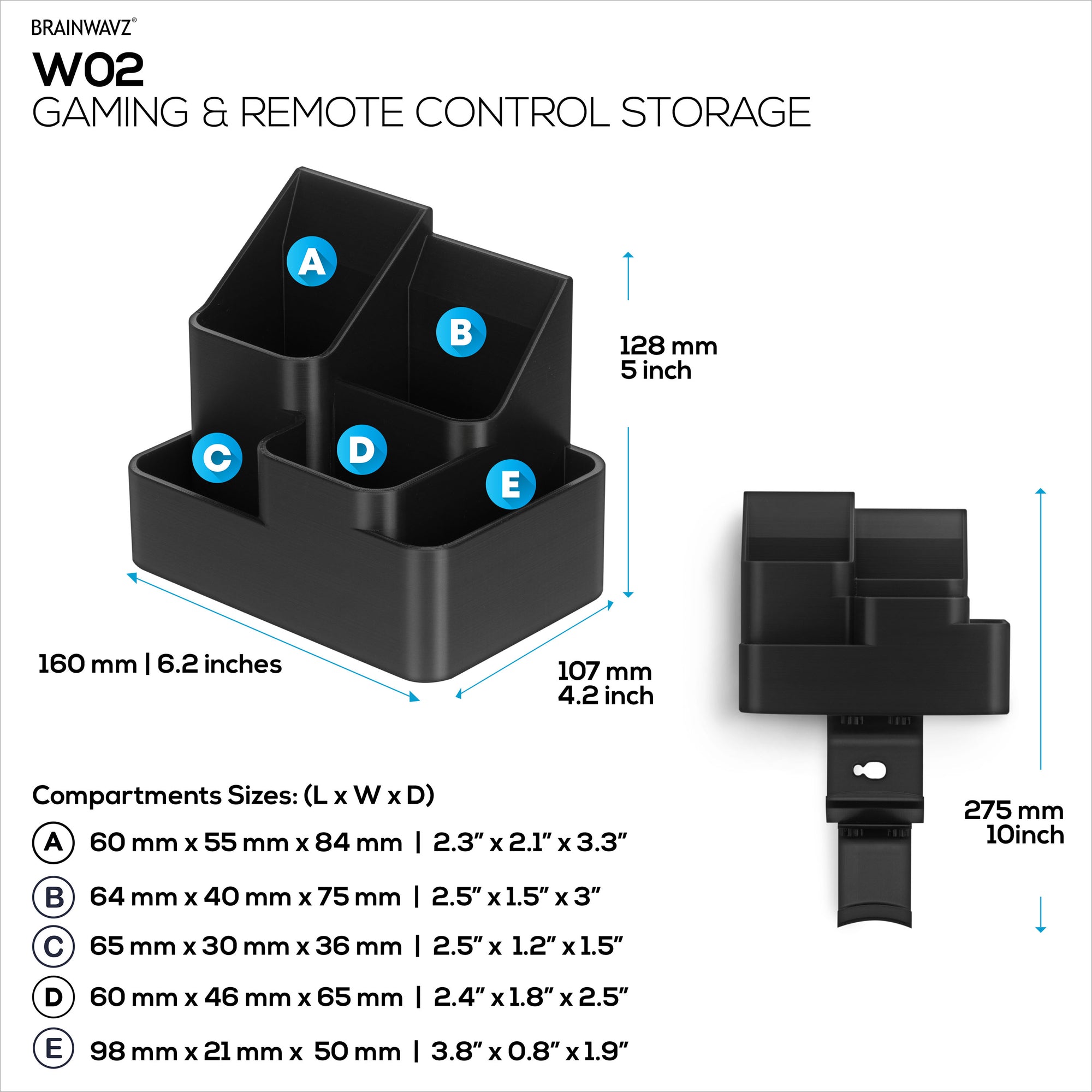 Wall-Mounted Remote &amp; Gaming Organizer – Remote/Mobile Holder with Removable Headset &amp; Controller Hangers