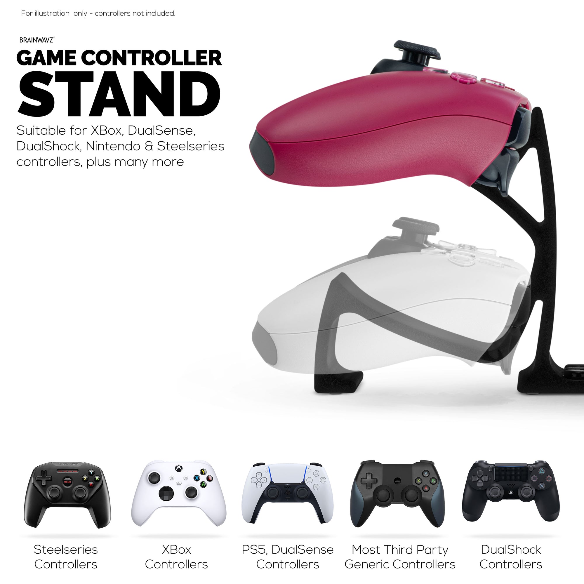 Desktop Game Controller Stand - Holds 4 Controllers, Gamepad Stand for PS5, Xbox, PlayStation, Nintendo, Legacy, Retro &amp; More