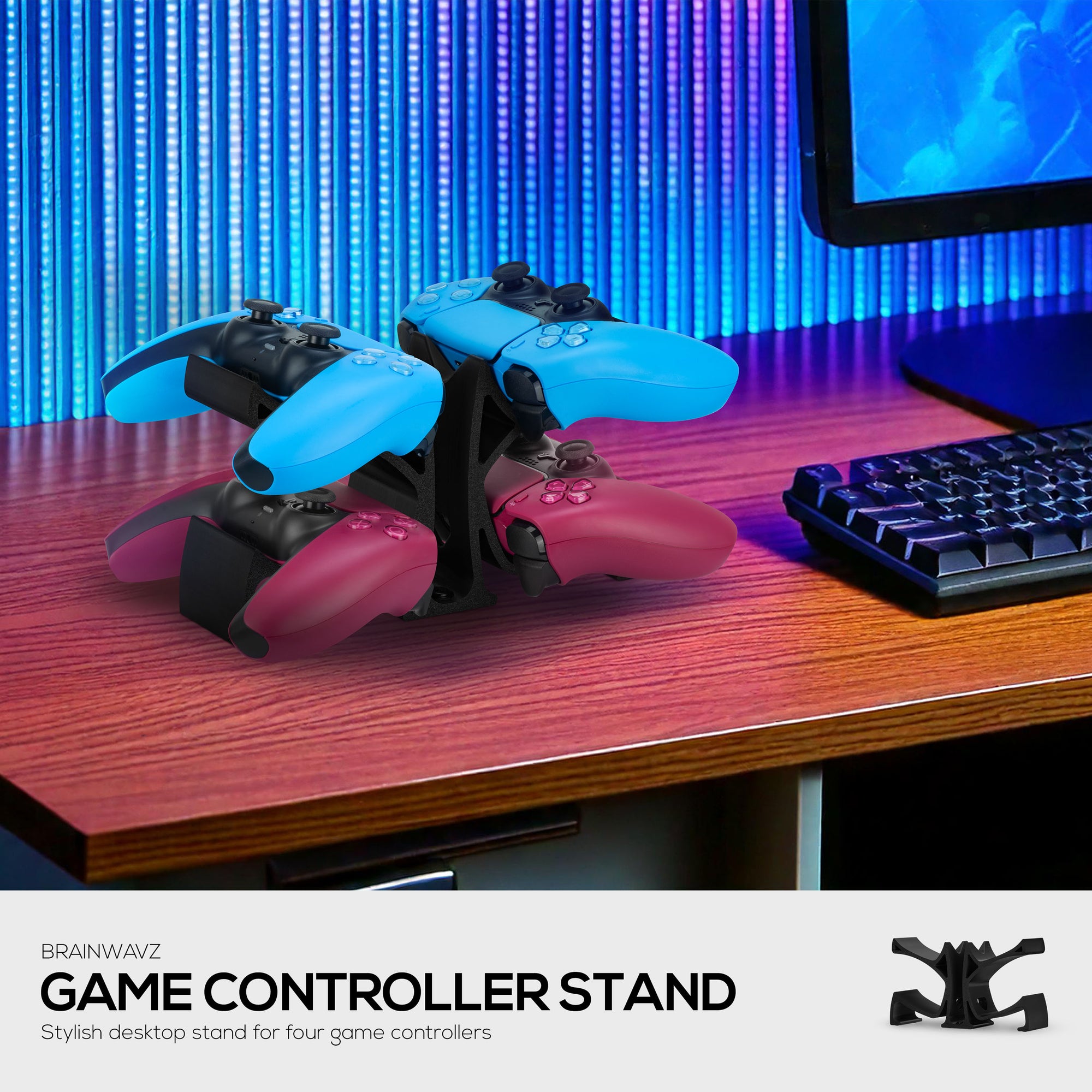 Desktop Game Controller Stand - Holds 4 Controllers, Gamepad Stand for PS5, Xbox, PlayStation, Nintendo, Legacy, Retro &amp; More